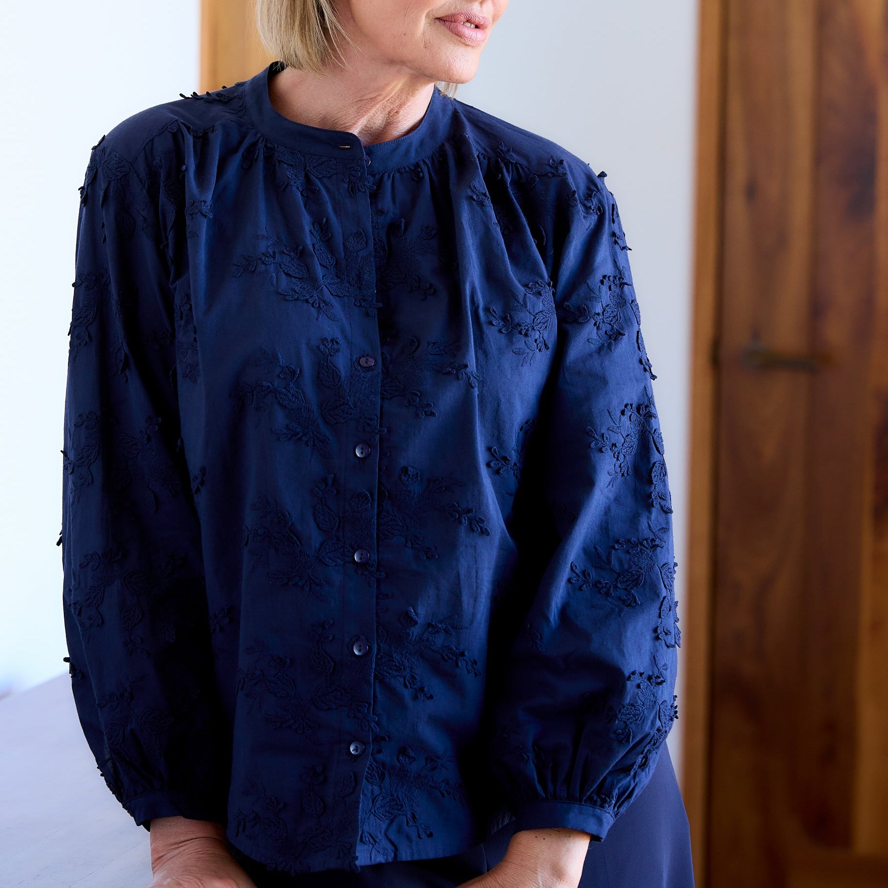 Floral Applique Button Through Blouse