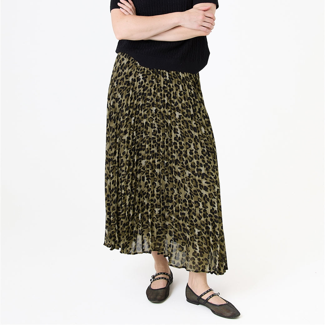 Leopard Print Chiffon Pleated Skirt