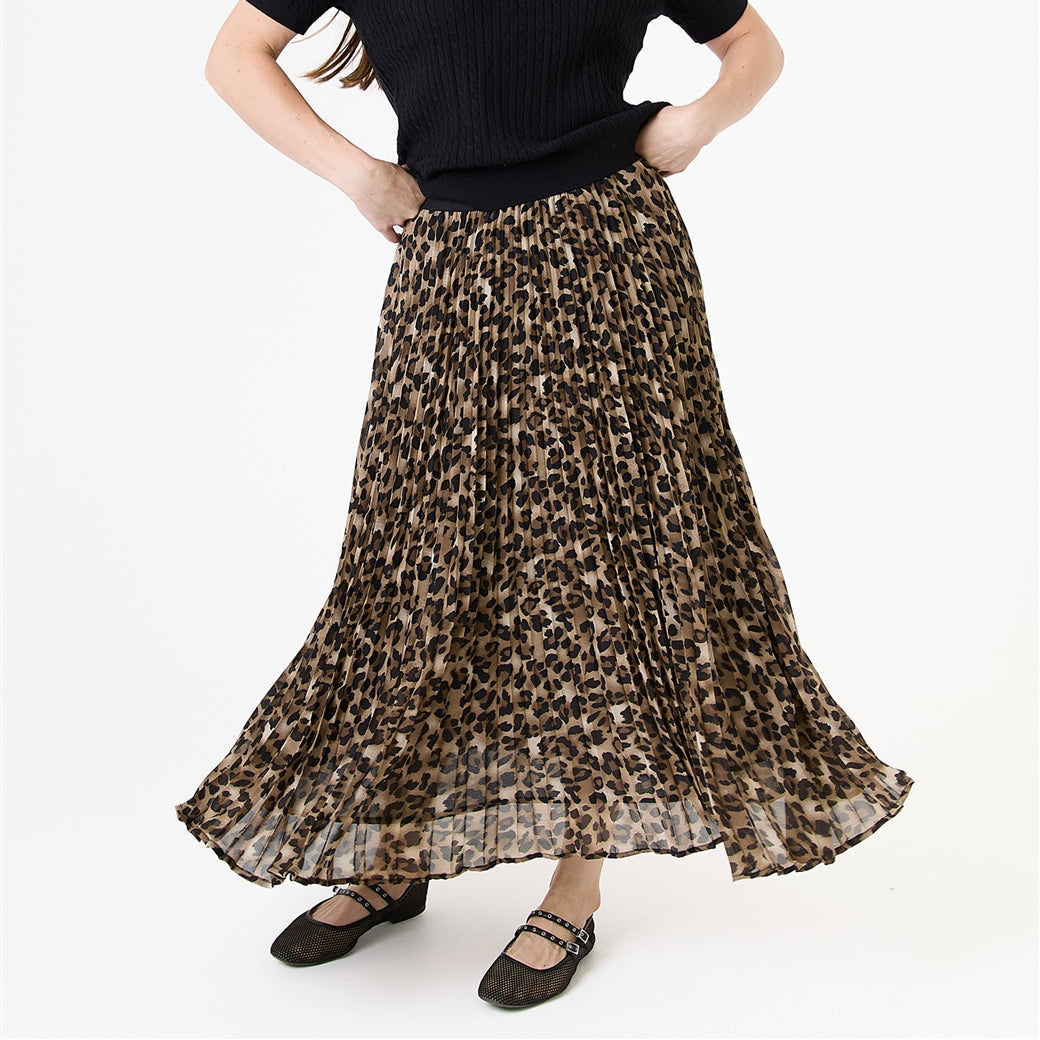 Leopard Print Chiffon Pleated Skirt