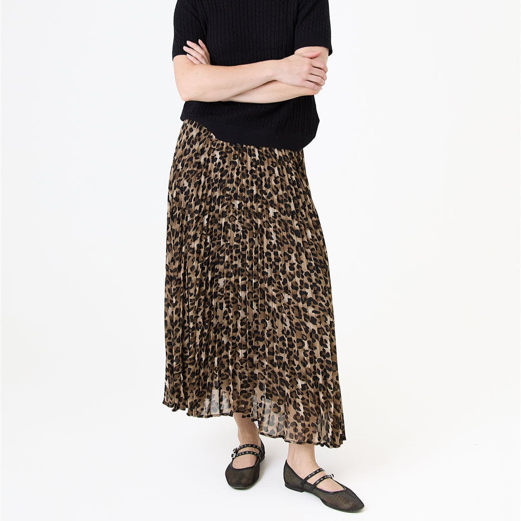 Leopard Print Chiffon Pleated Skirt