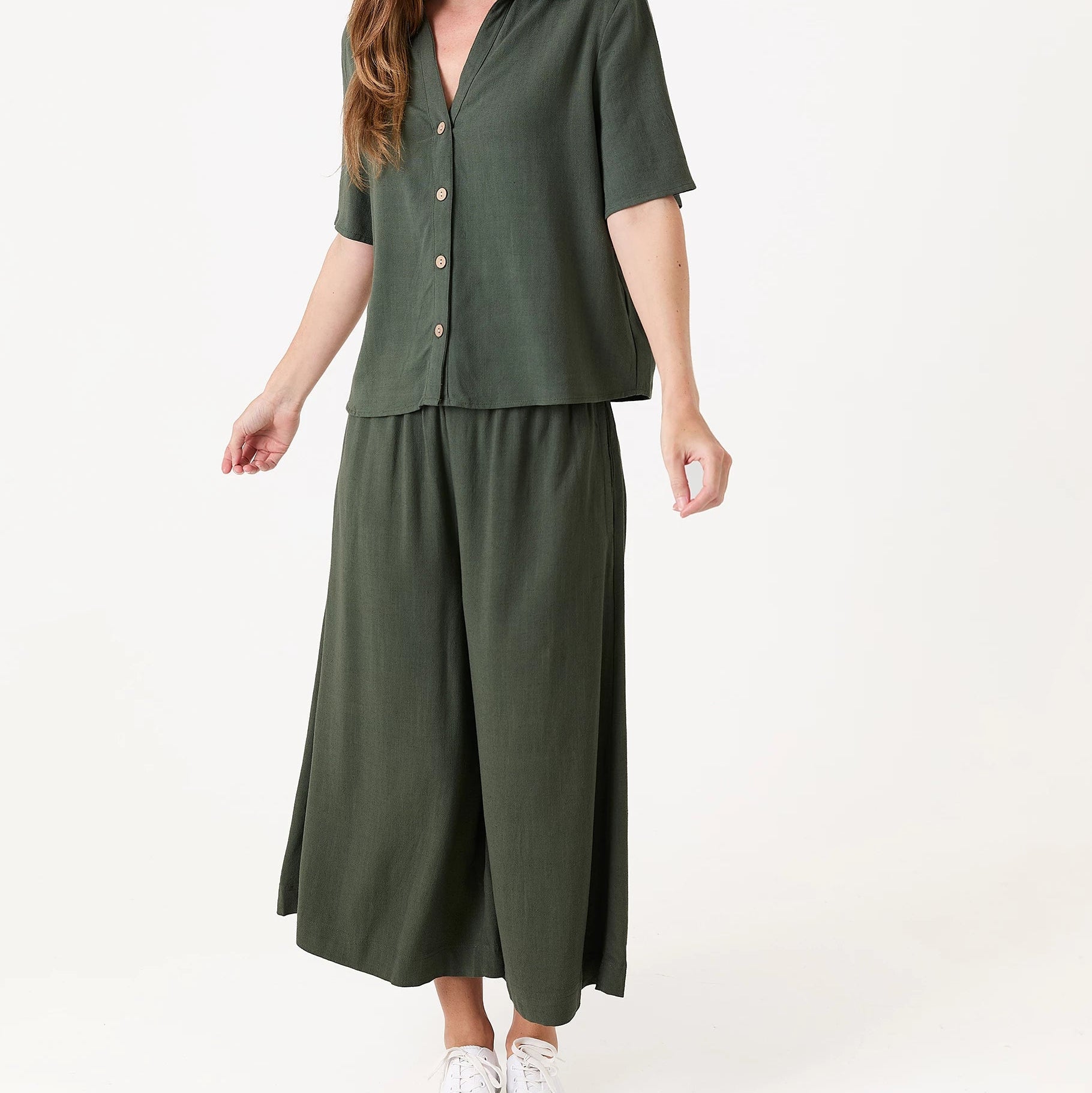 Linen Viscose Elastic Waist Culottes