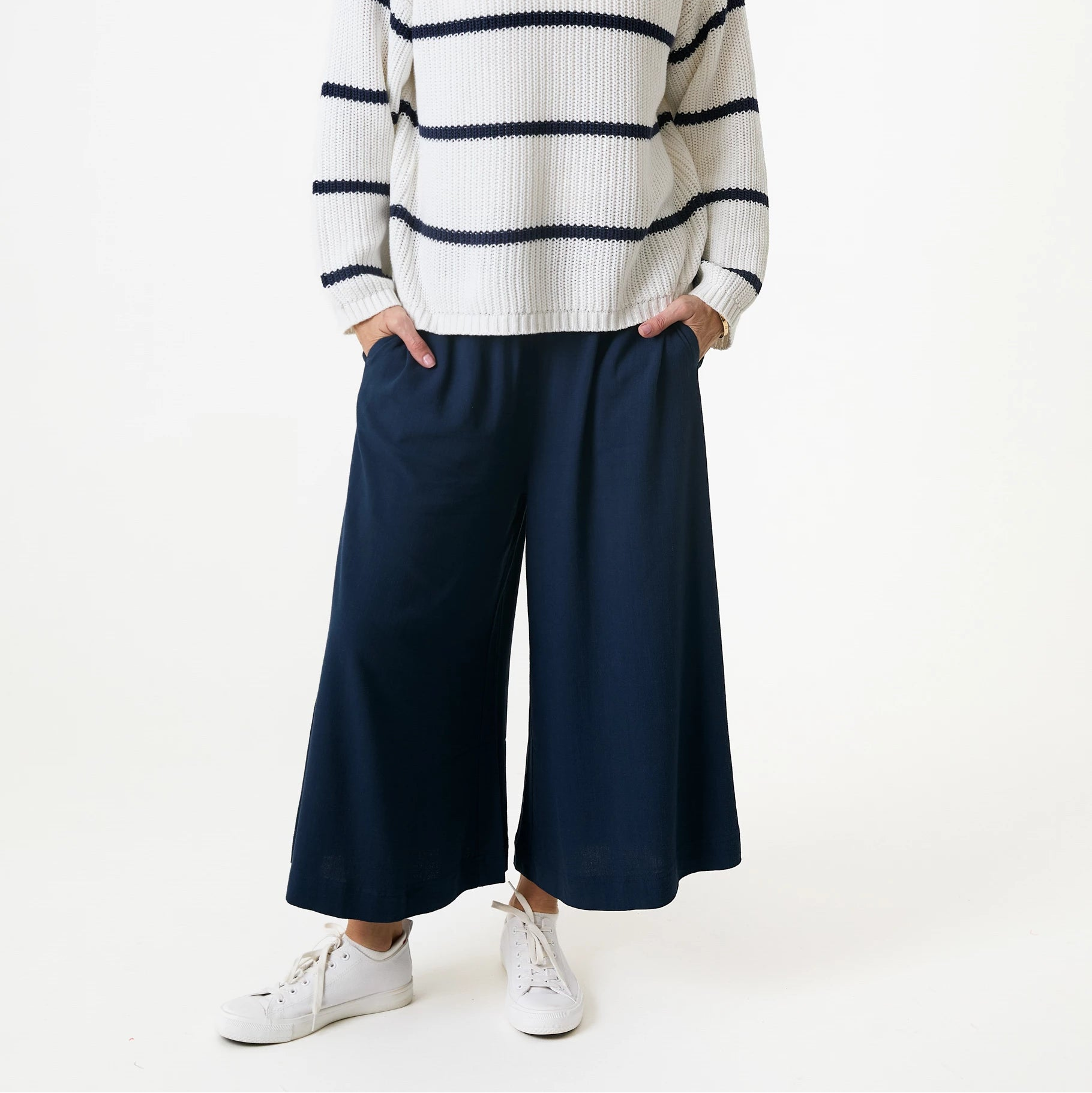 Linen Viscose Elastic Waist Culottes