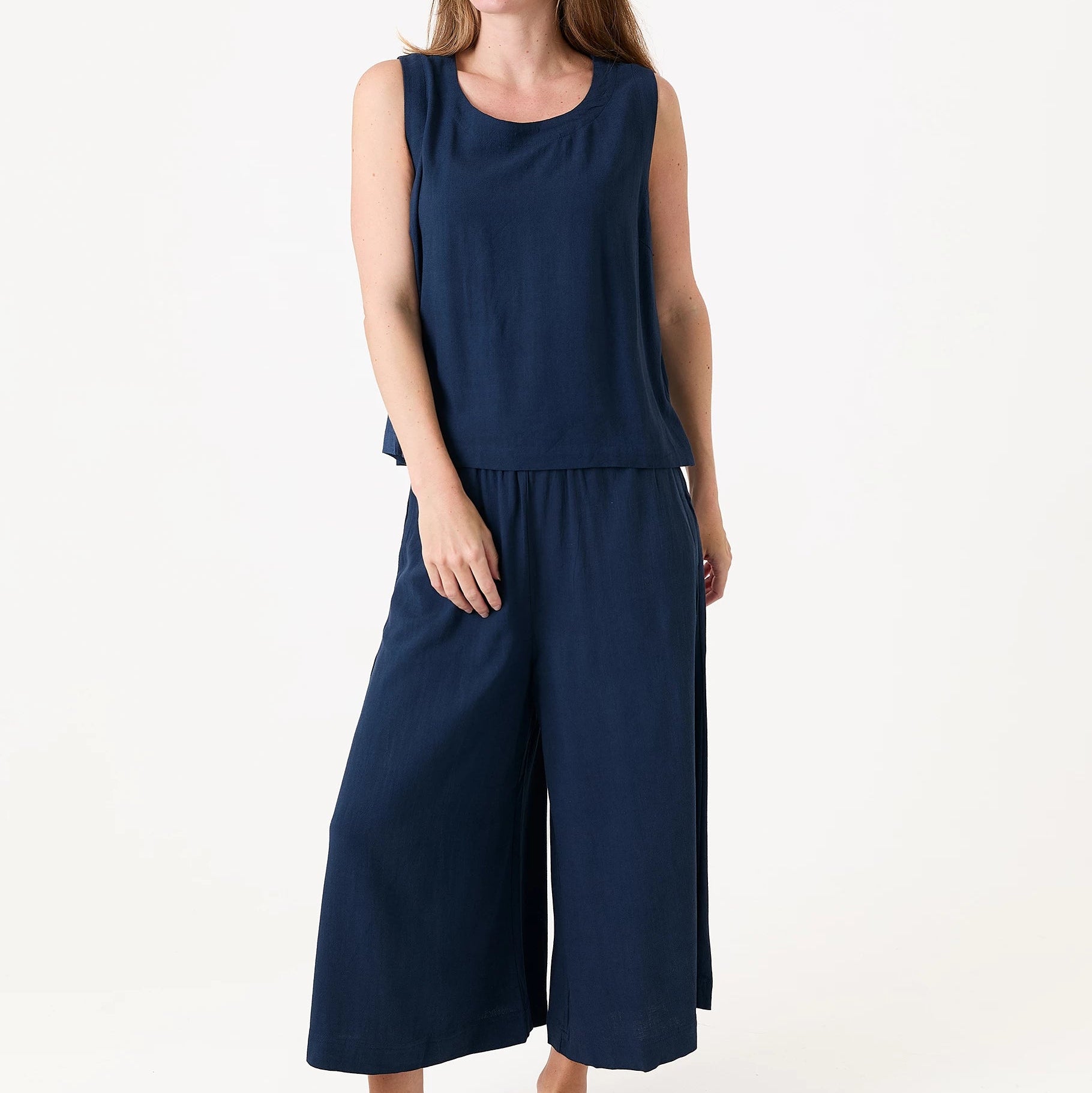 Linen Viscose Elastic Waist Culottes