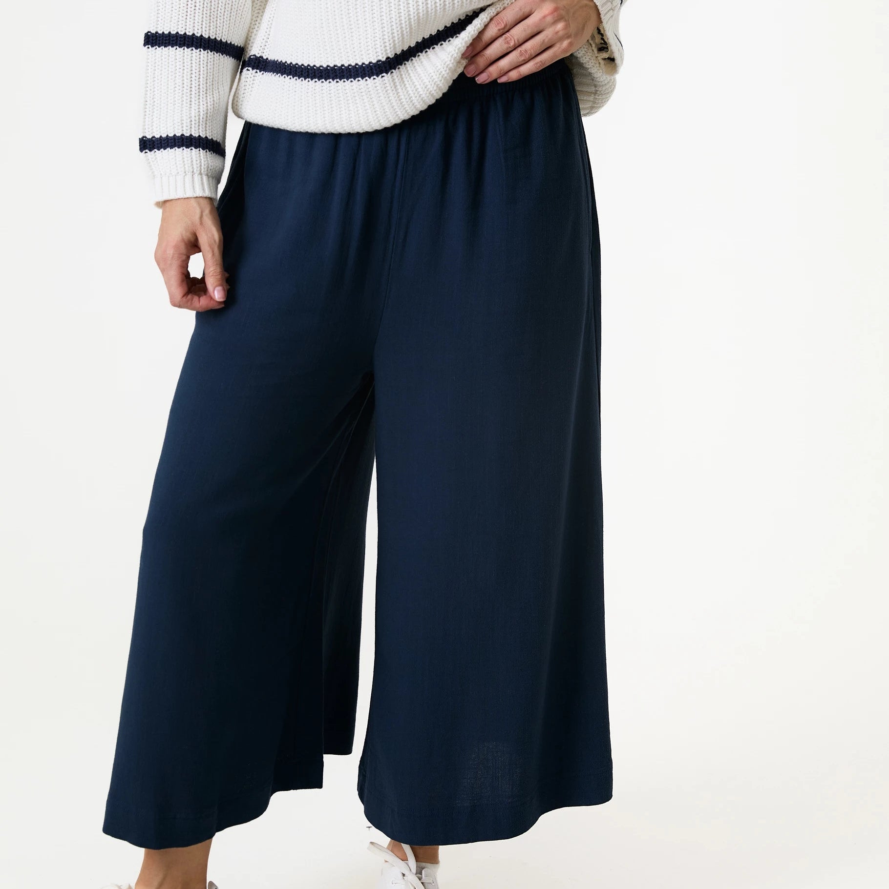 Linen Viscose Elastic Waist Culottes