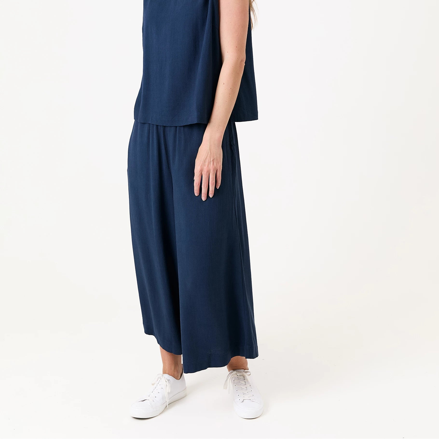 Linen Viscose Elastic Waist Culottes
