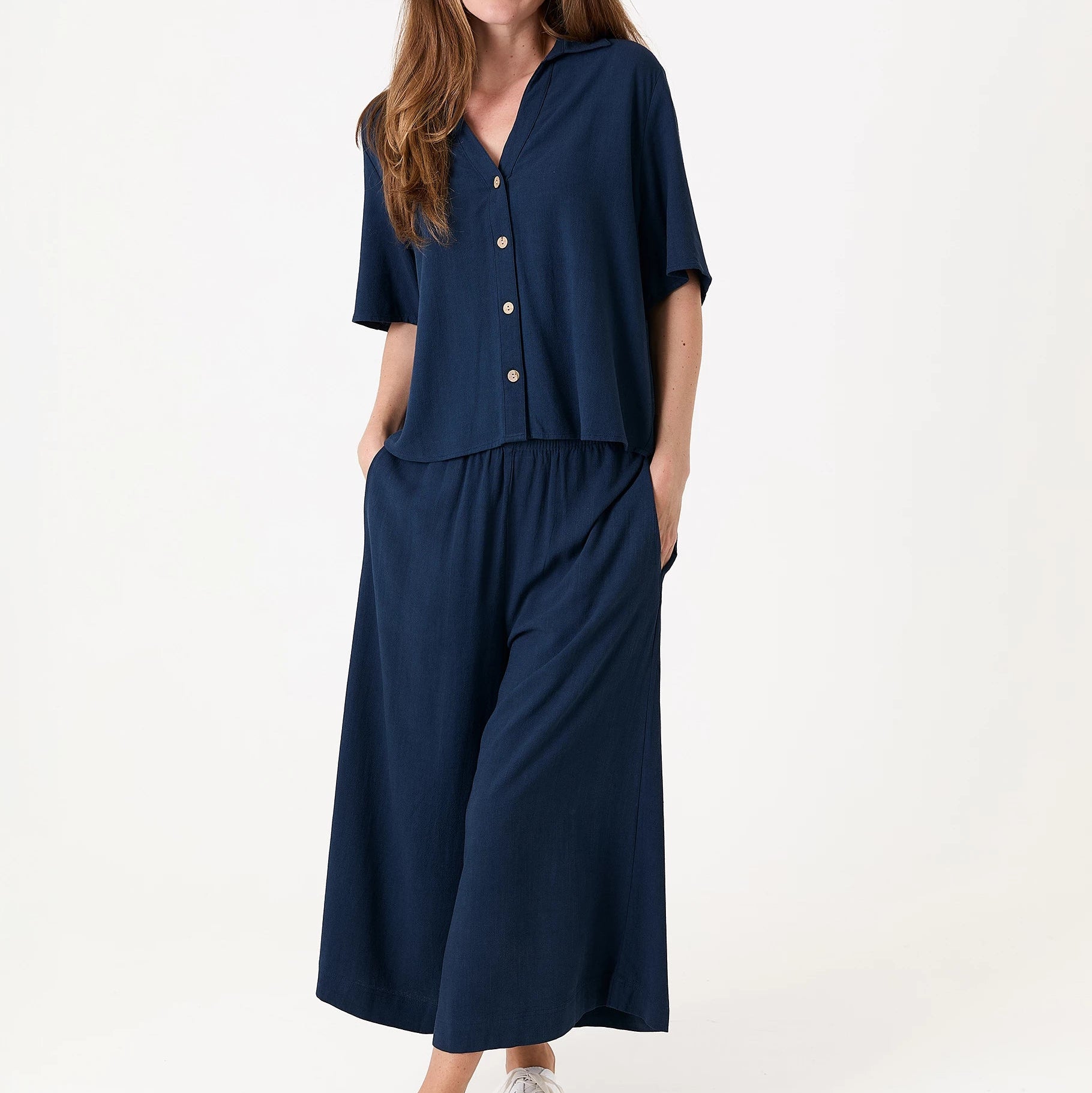 Linen Viscose Elastic Waist Culottes