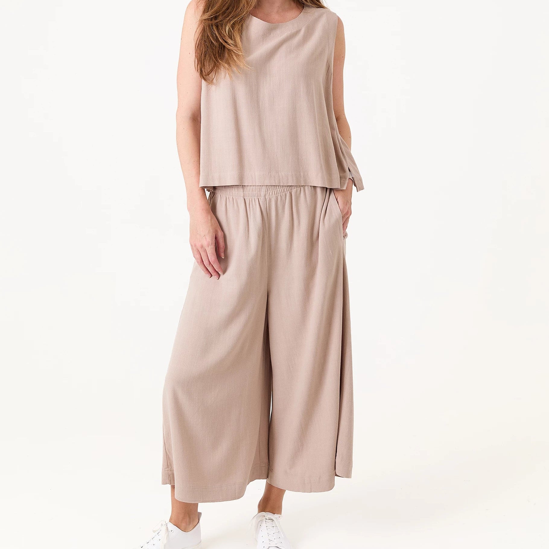 Linen Viscose Elastic Waist Culottes
