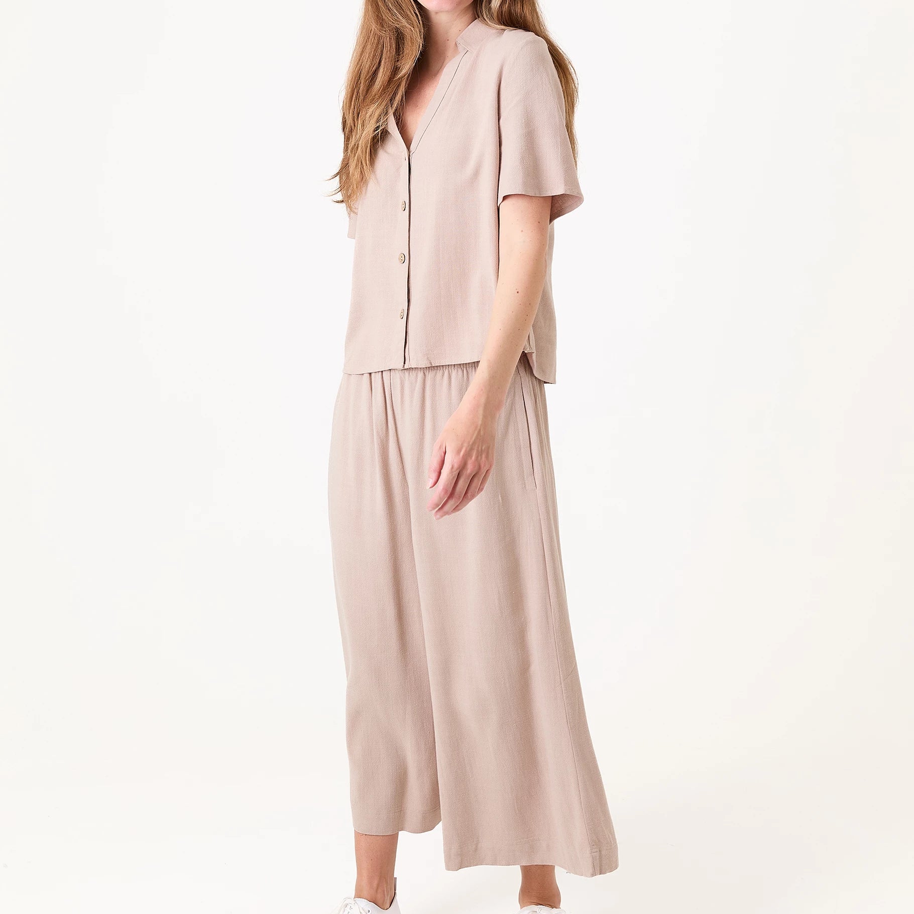 Linen Viscose Elastic Waist Culottes