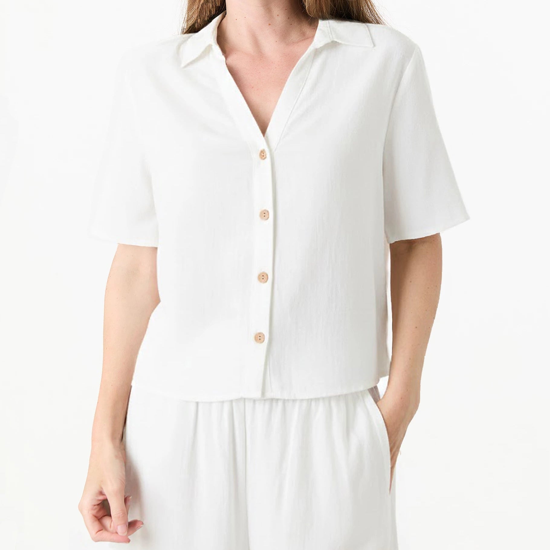 Linen Viscose Short Sleeve Notch Neck Boxy Shirt
