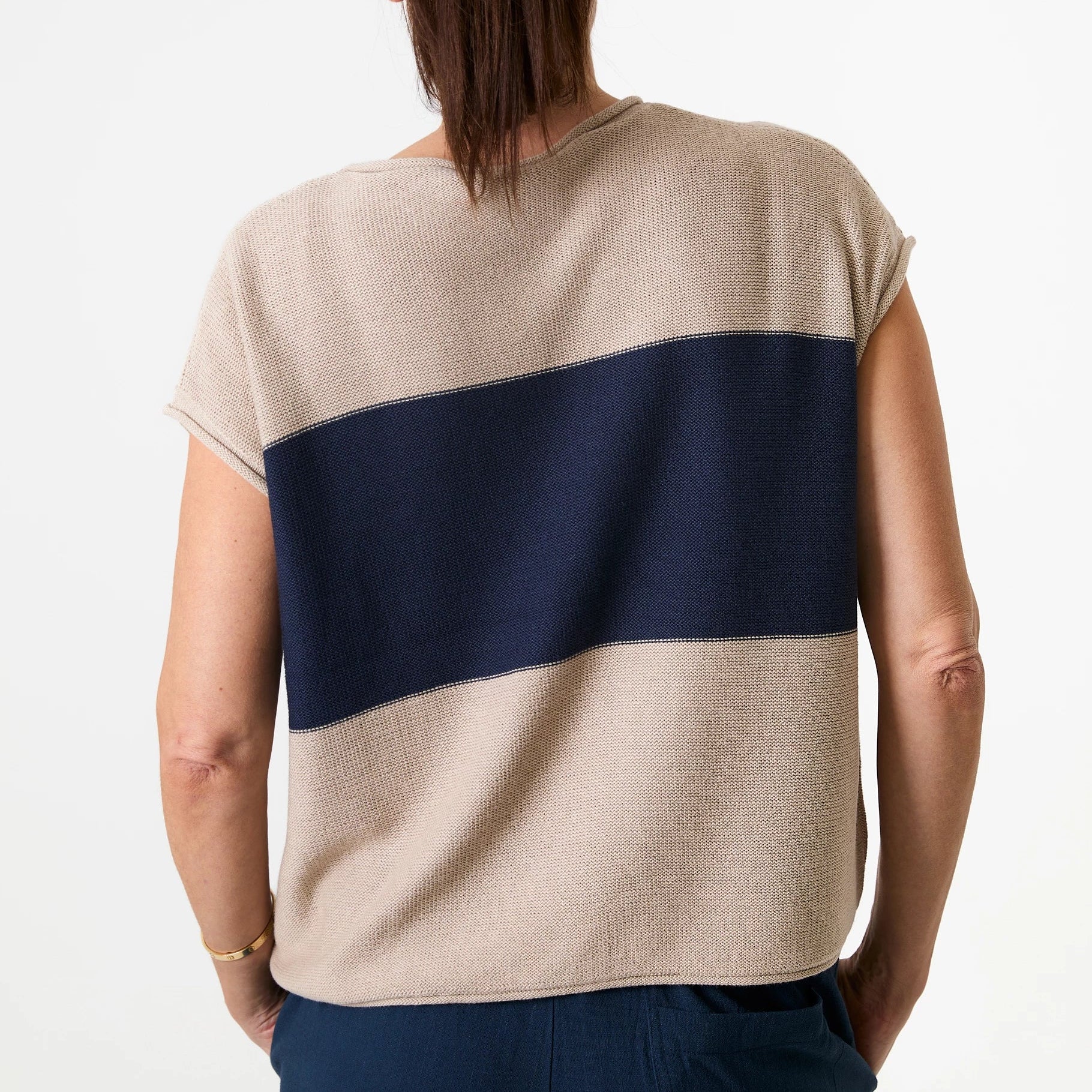 Cotton Mix Block Stripe Sleeveless Jumper