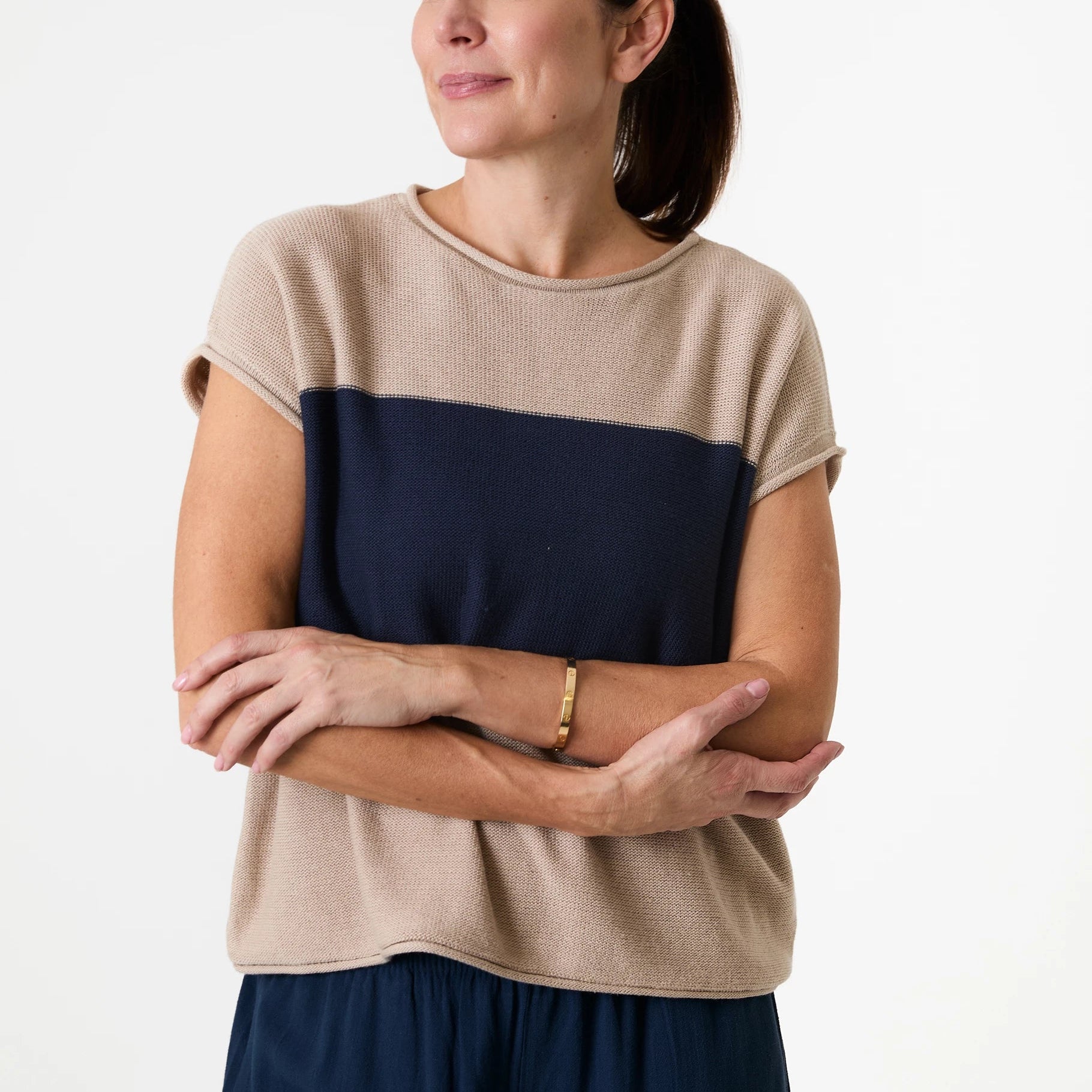 Cotton Mix Block Stripe Sleeveless Jumper