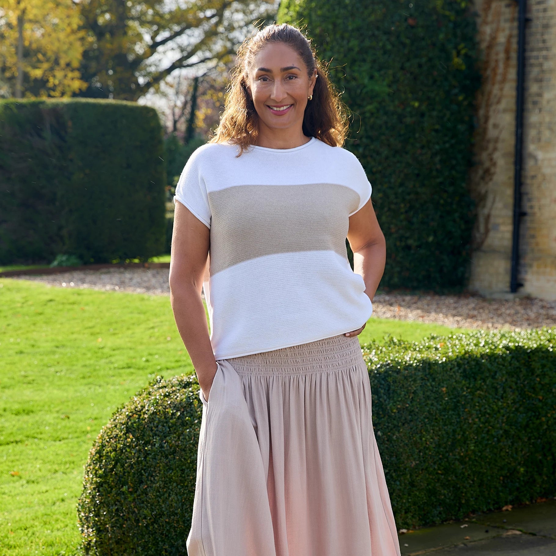 Cotton Mix Block Stripe Sleeveless Jumper