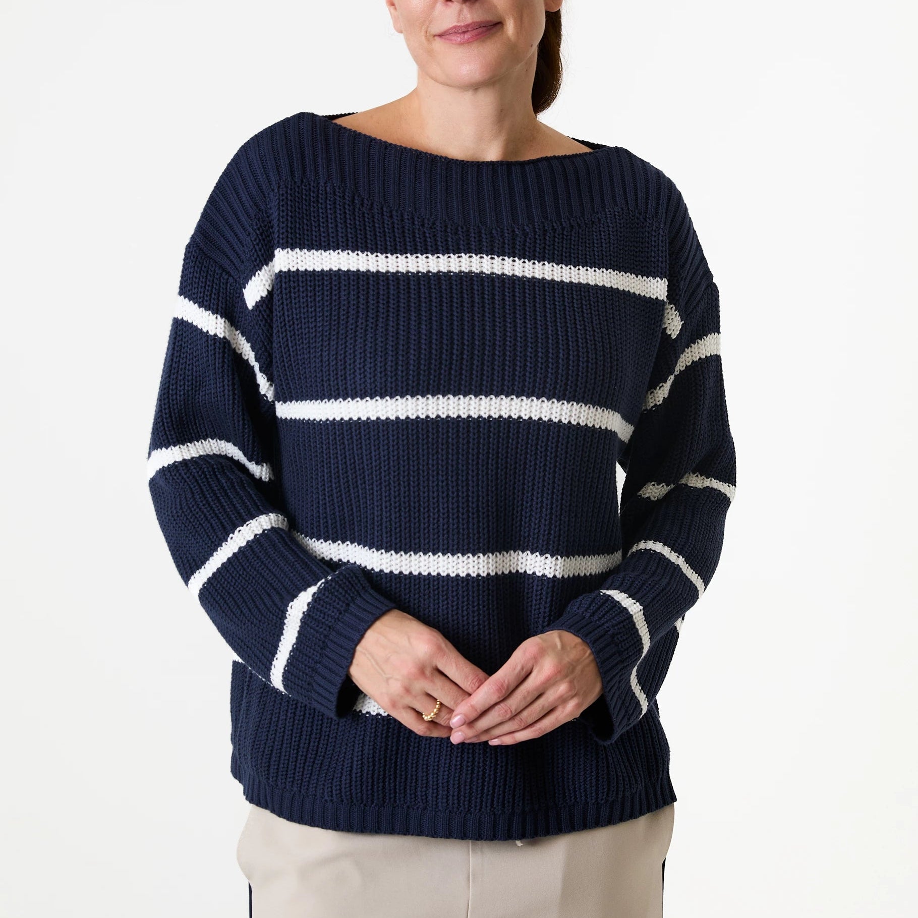 Cotton Mix Boat Neck Stripe Jumper