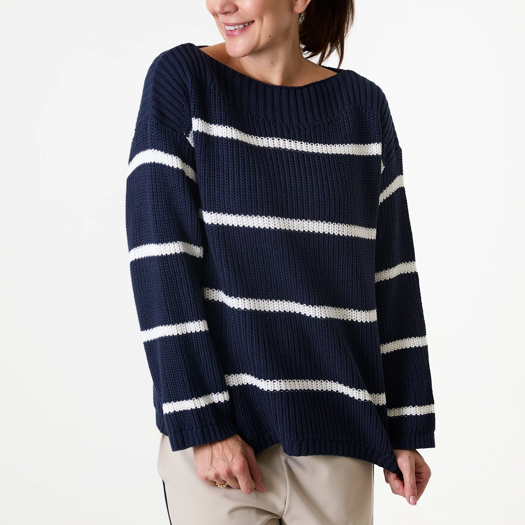 Cotton Mix Boat Neck Stripe Jumper