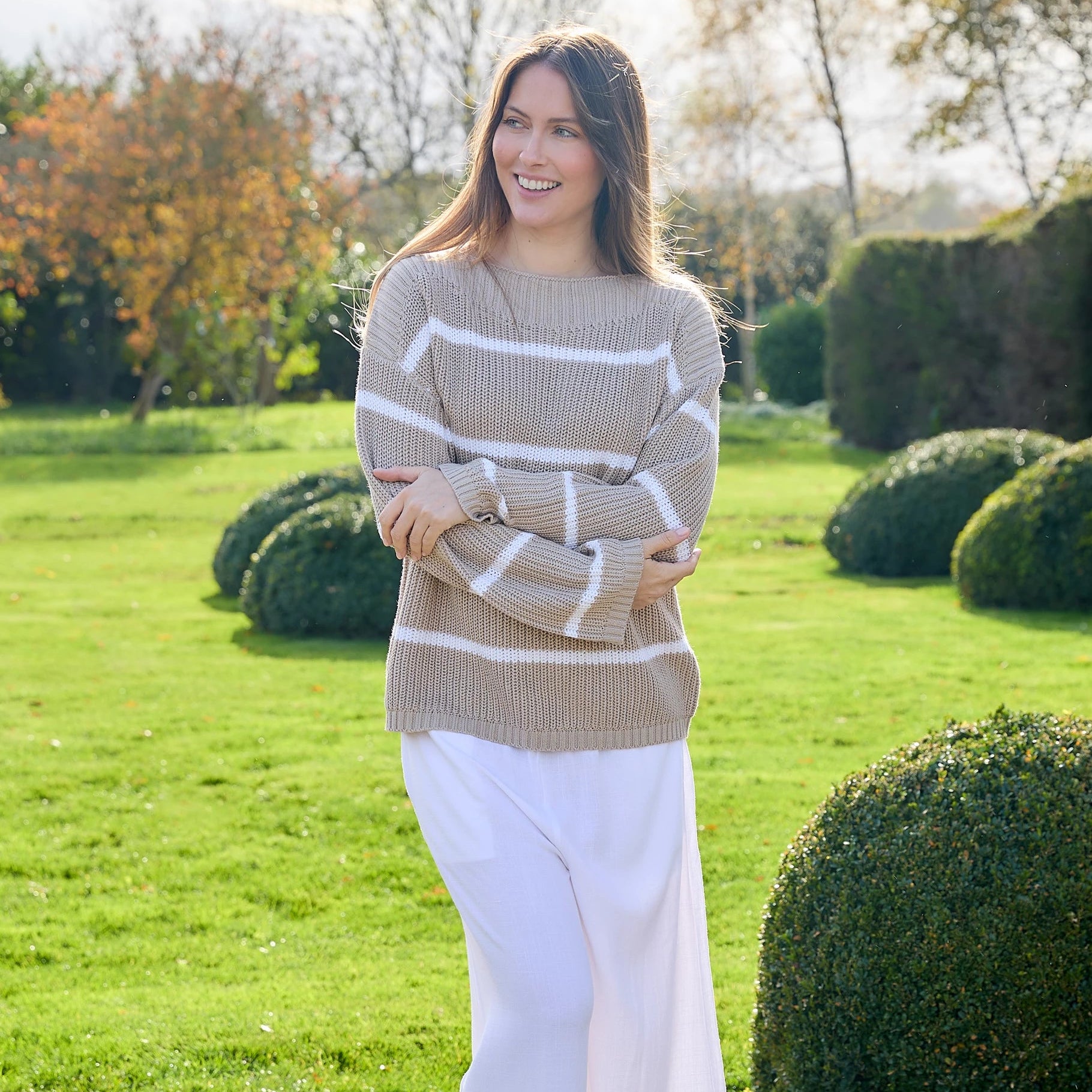 Cotton Mix Boat Neck Stripe Jumper
