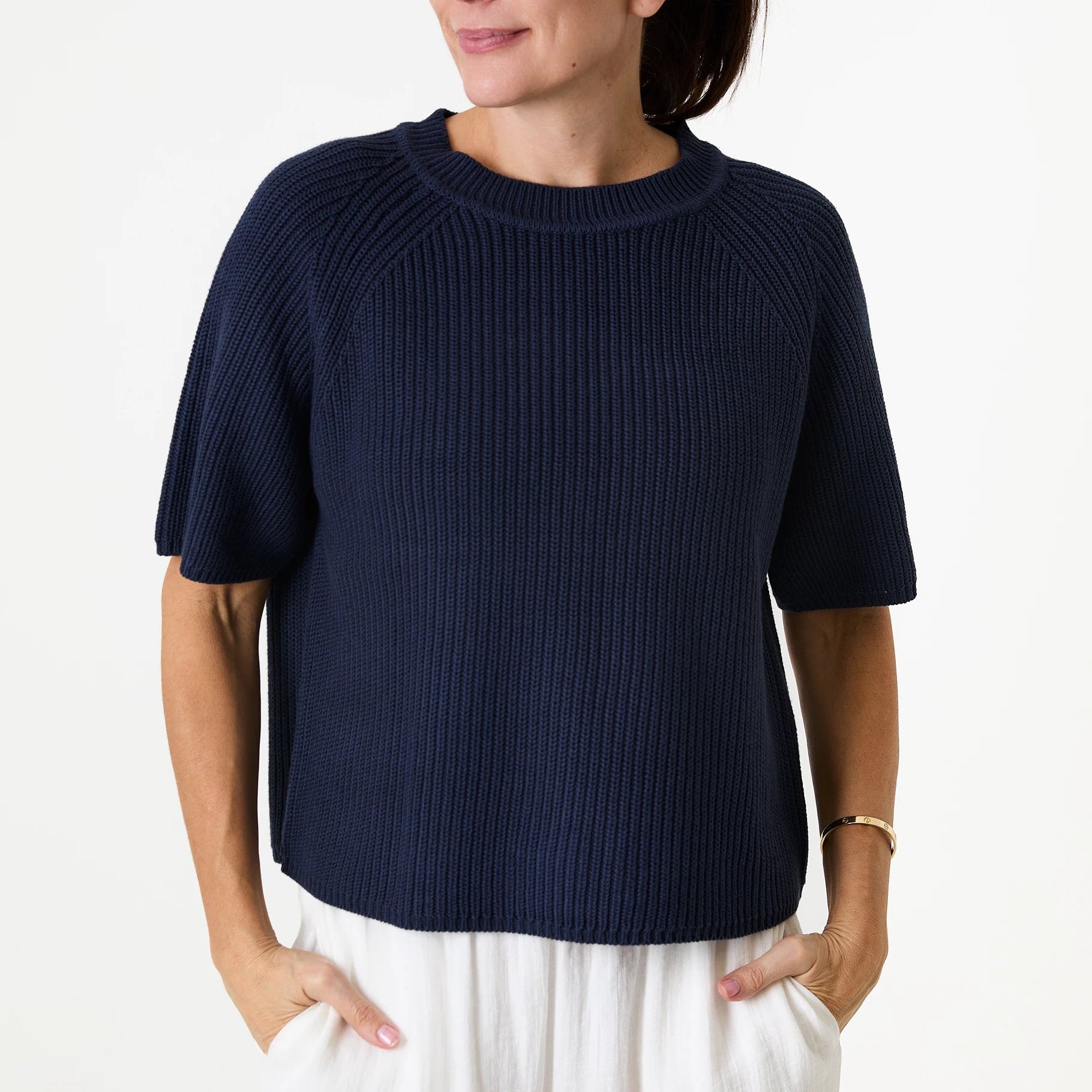 Cotton Mix Rib Short Sleeve Raglan Jumper