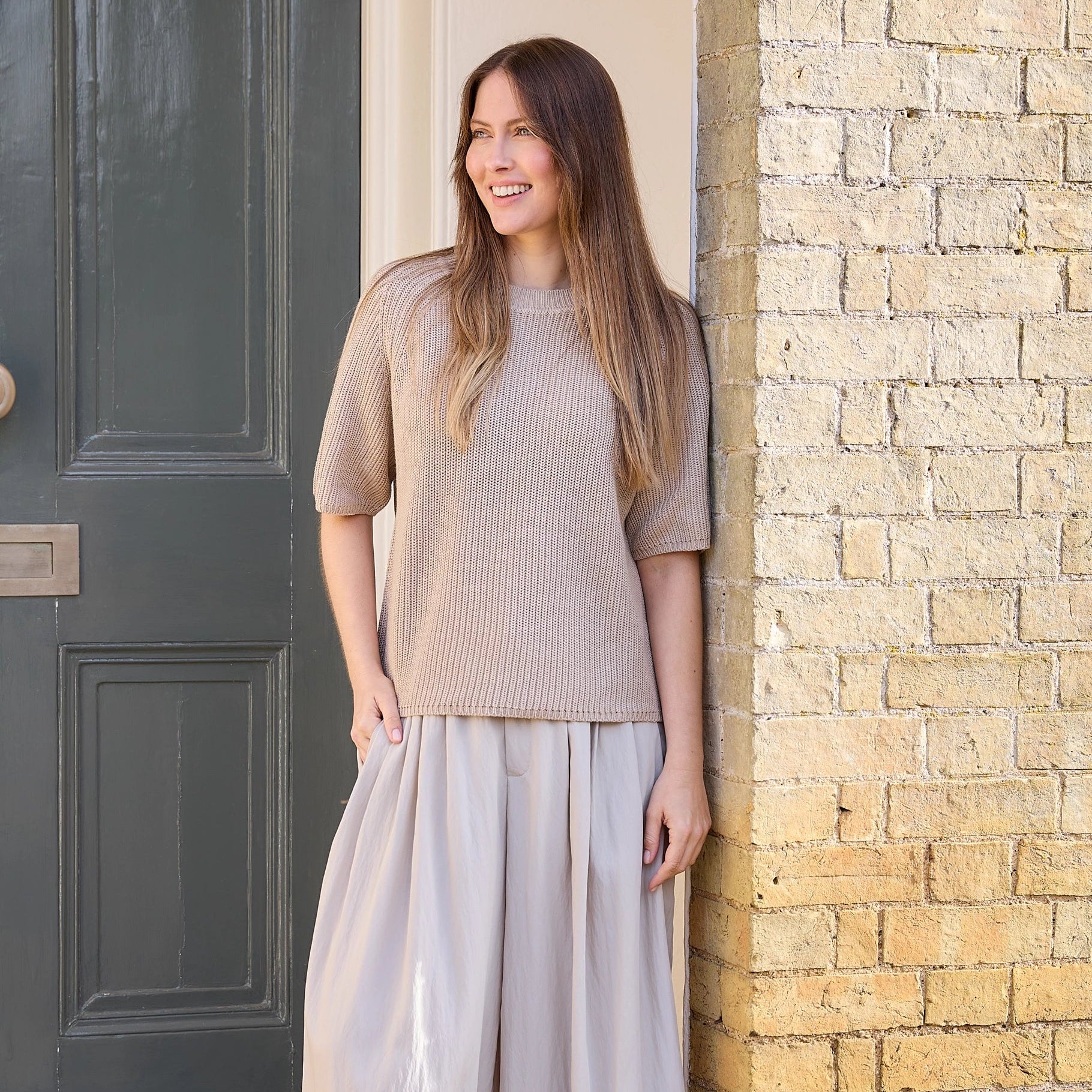 Cotton Mix Rib Short Sleeve Raglan Jumper