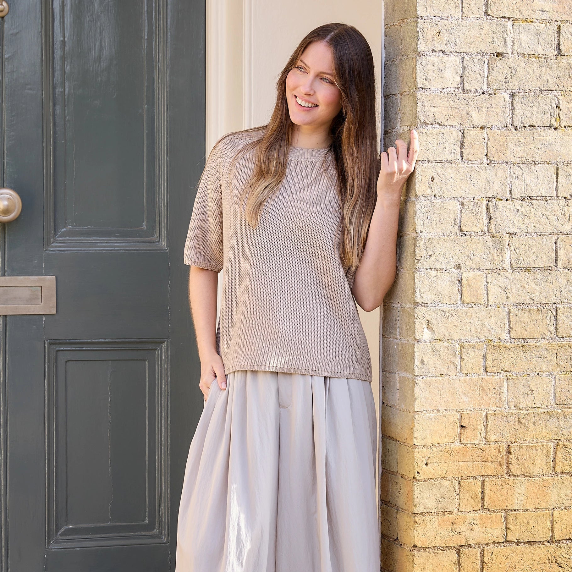 Cotton Mix Rib Short Sleeve Raglan Jumper