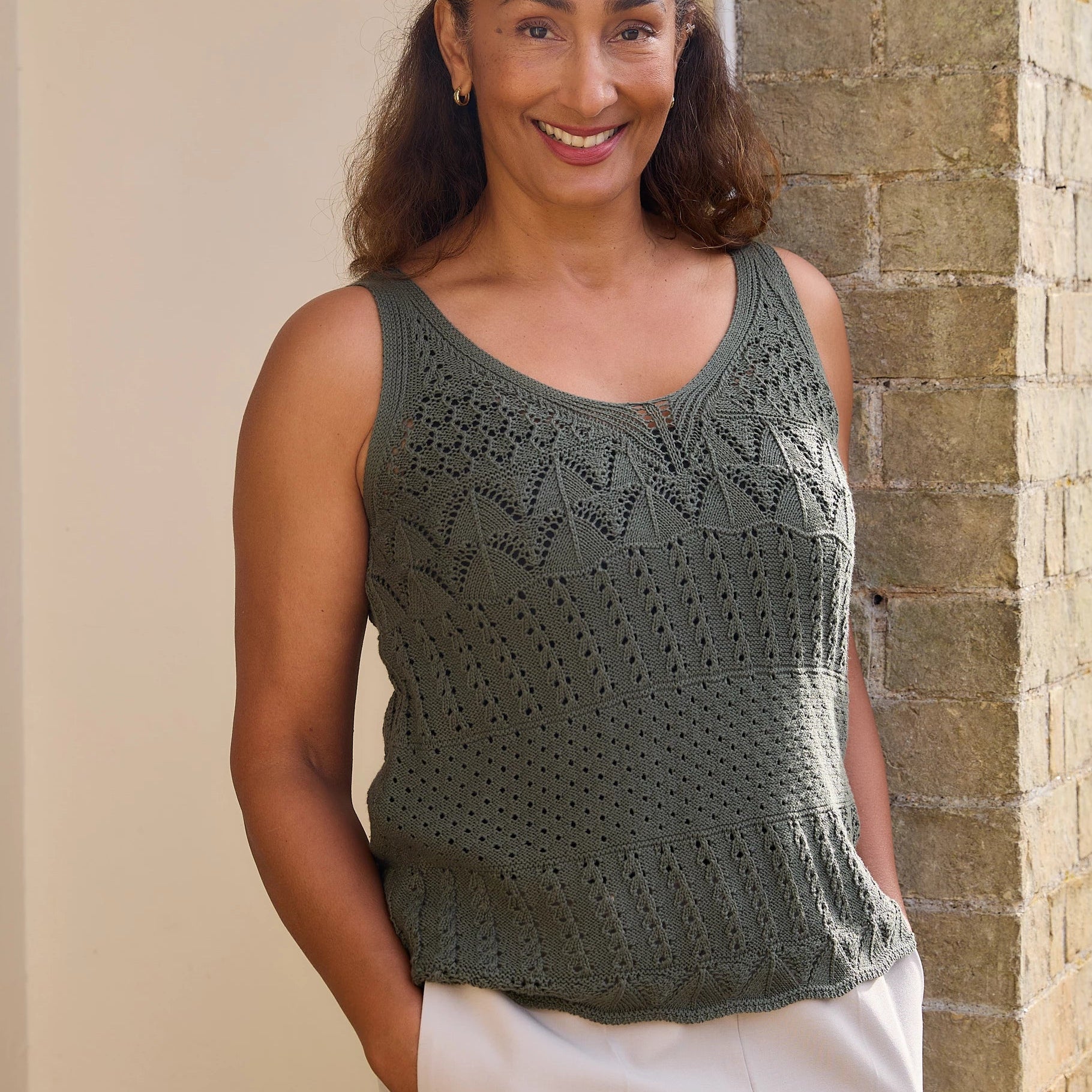 Cotton Mix Pointelle V Neck Vest Top