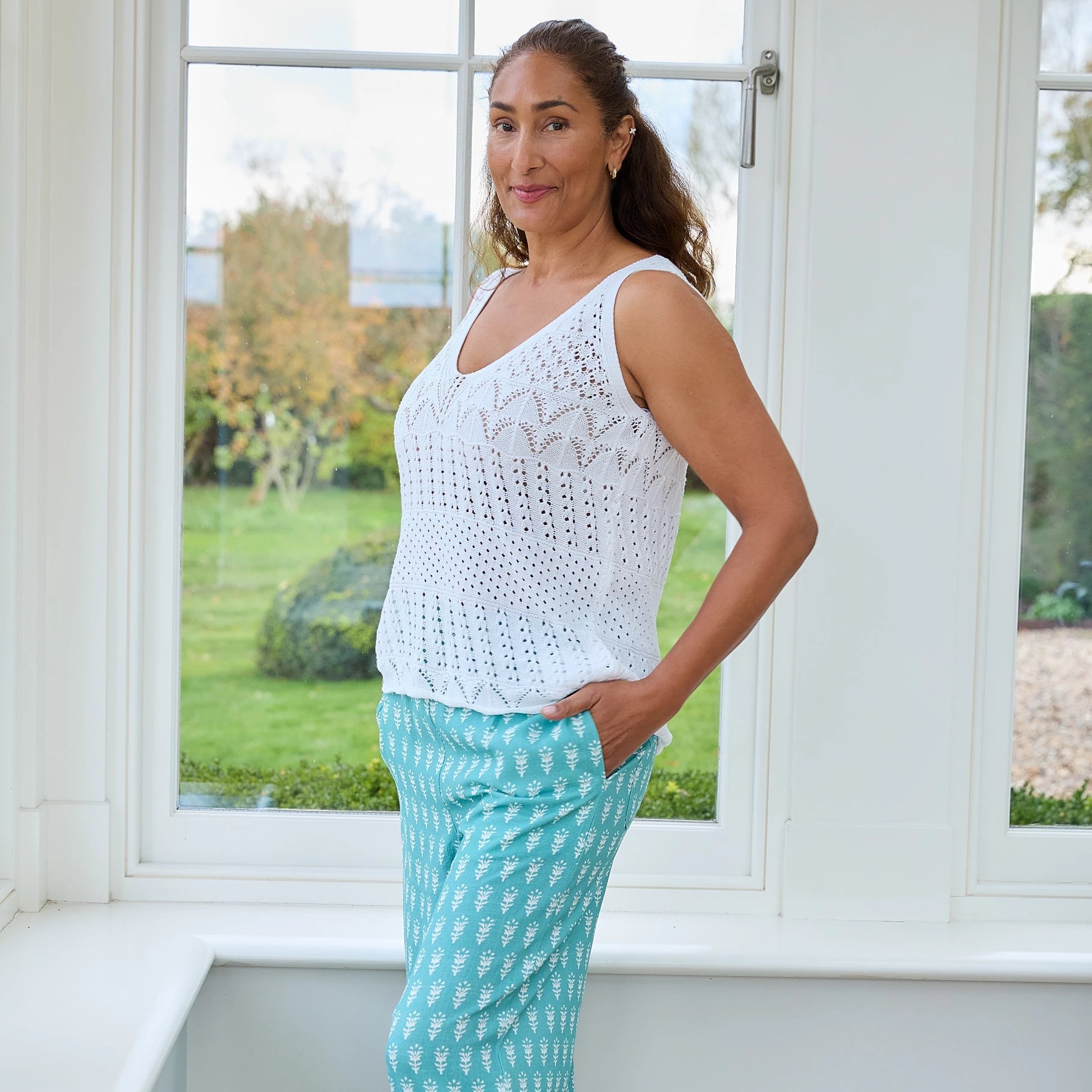 Cotton Mix Pointelle V Neck Vest Top