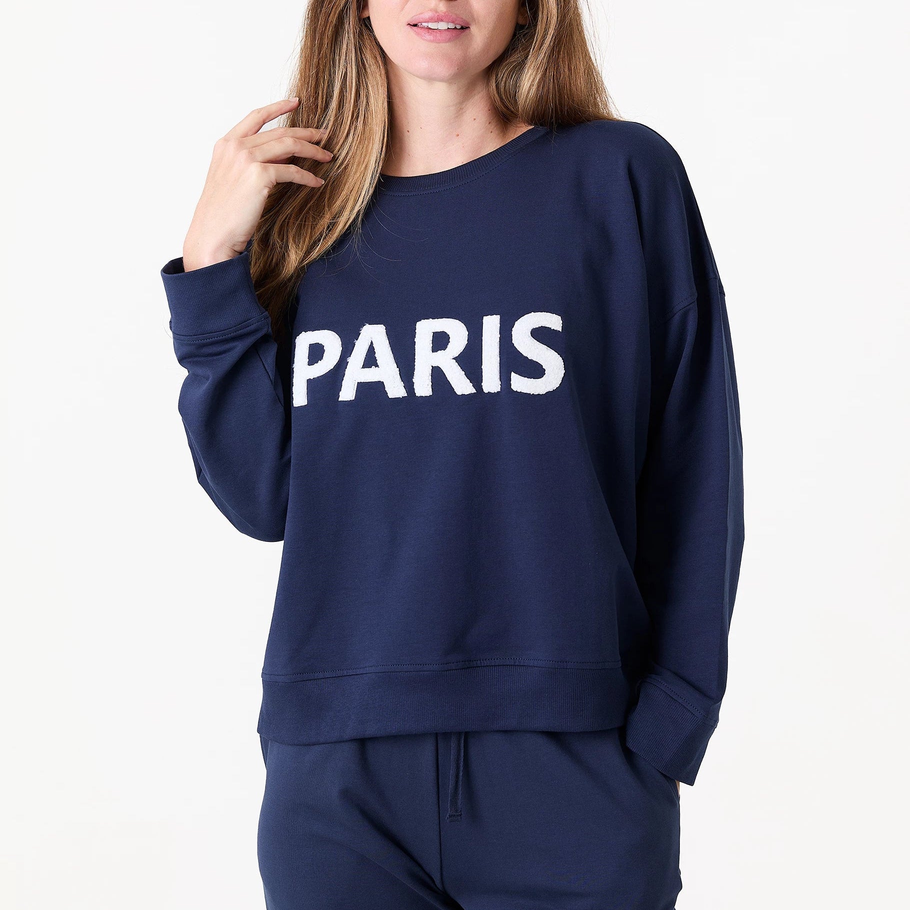 Paris Embroidery Crew Neck Sweatshirt