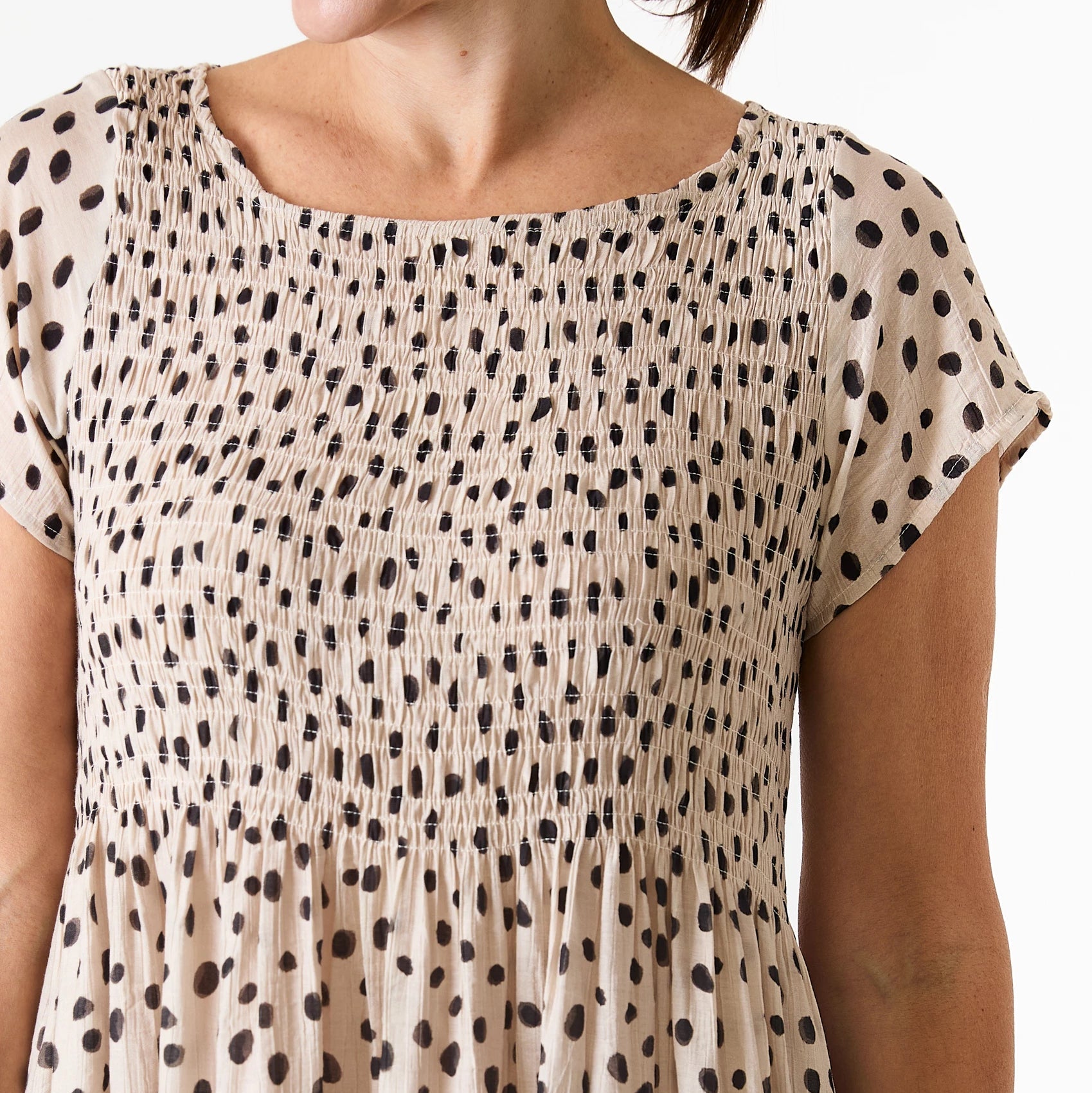Smudge Spot Short Sleeve Shirring Dress