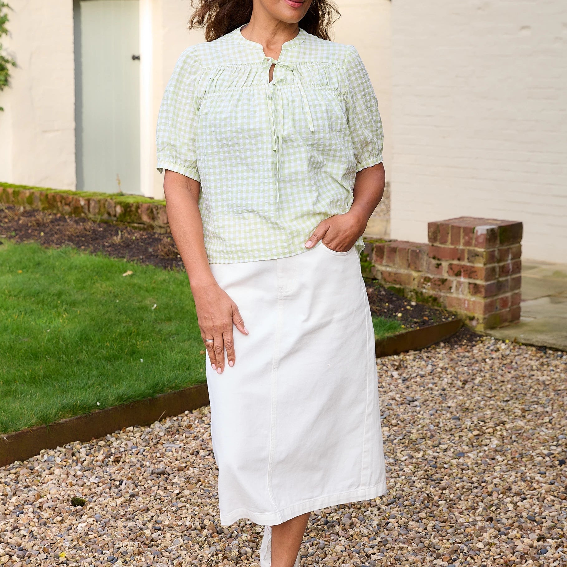 Cotton Twill Split Detail Midi Skirt