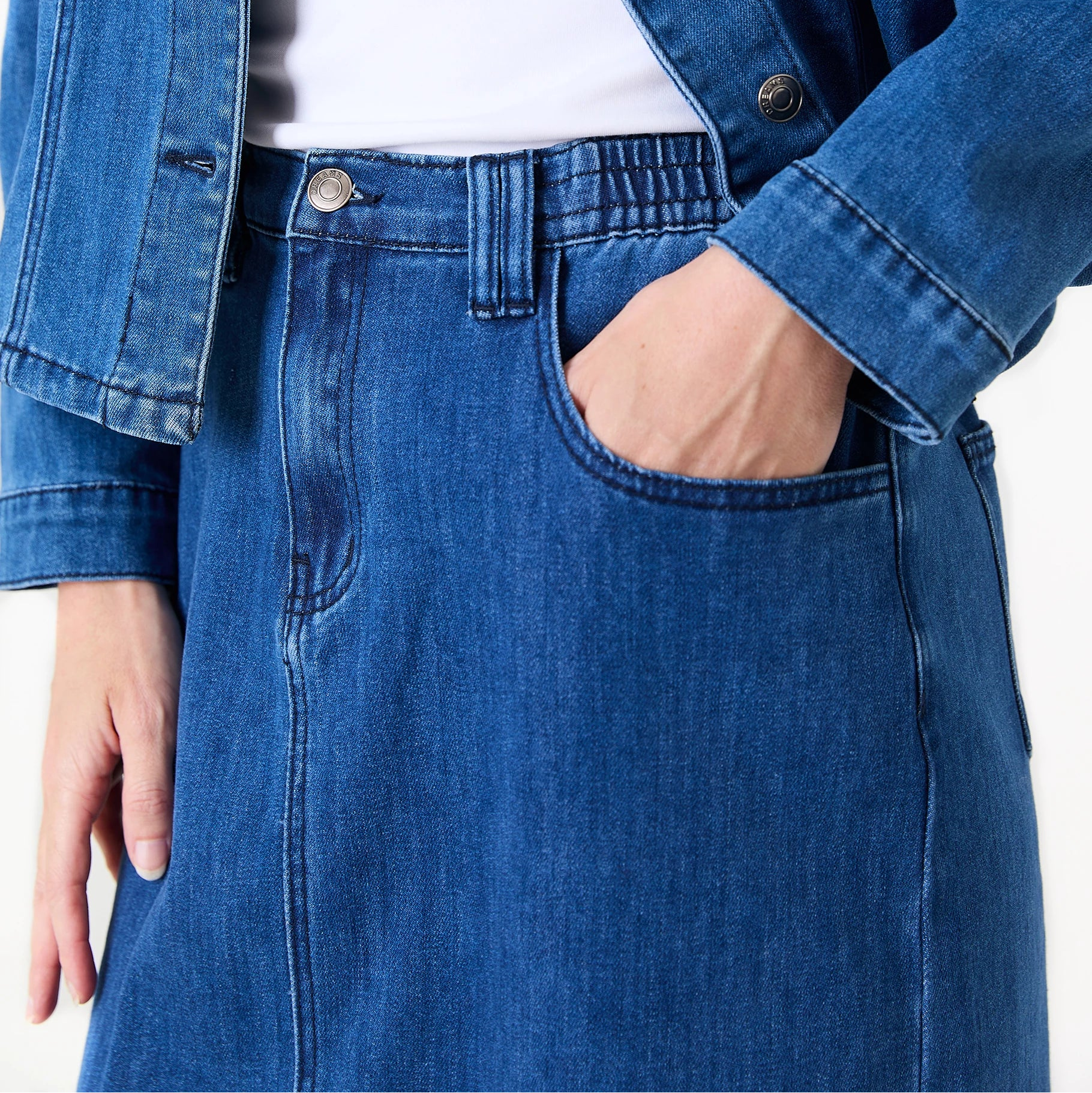 Denim Split Detail Midi Skirt