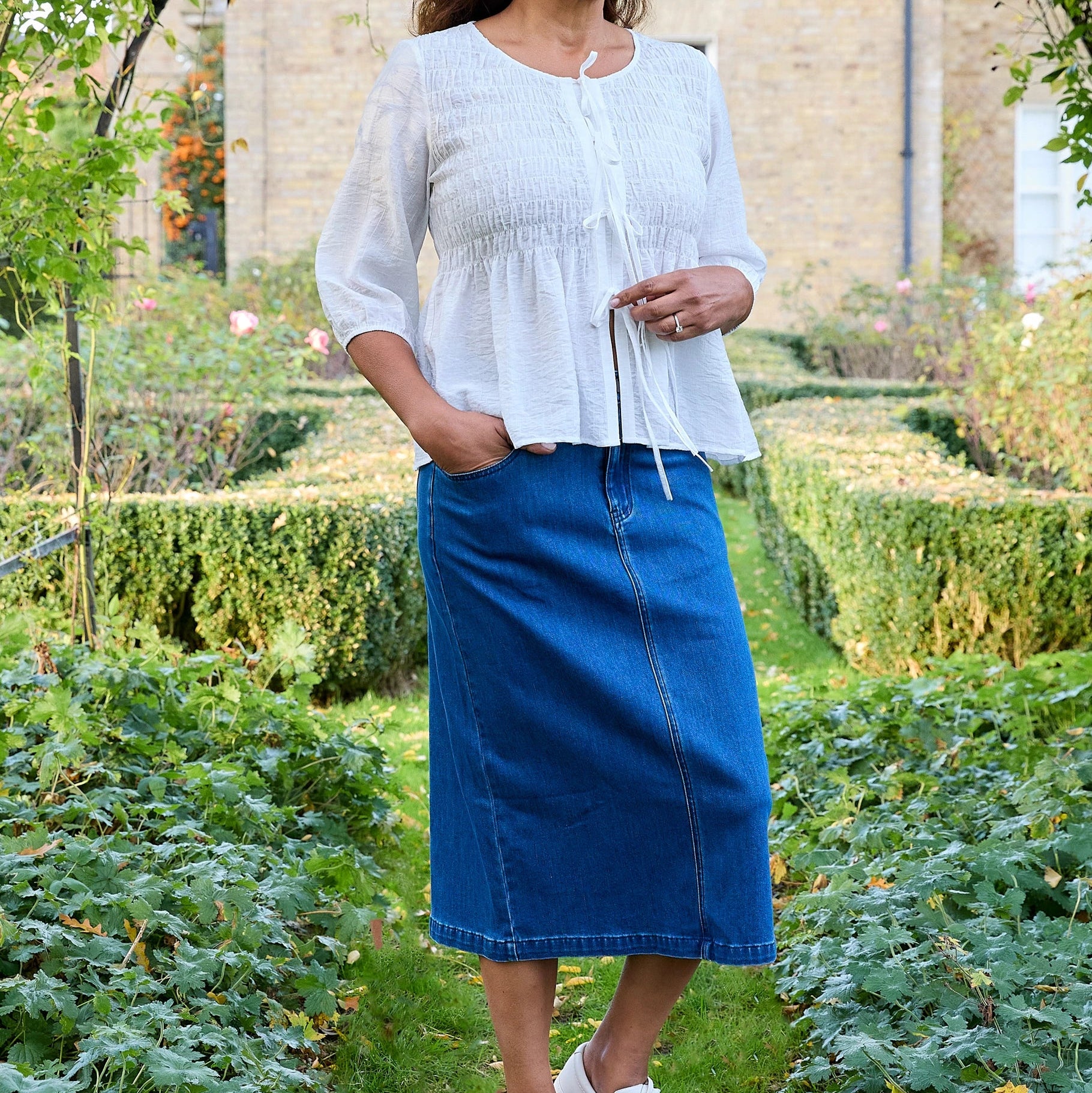 Denim Split Detail Midi Skirt