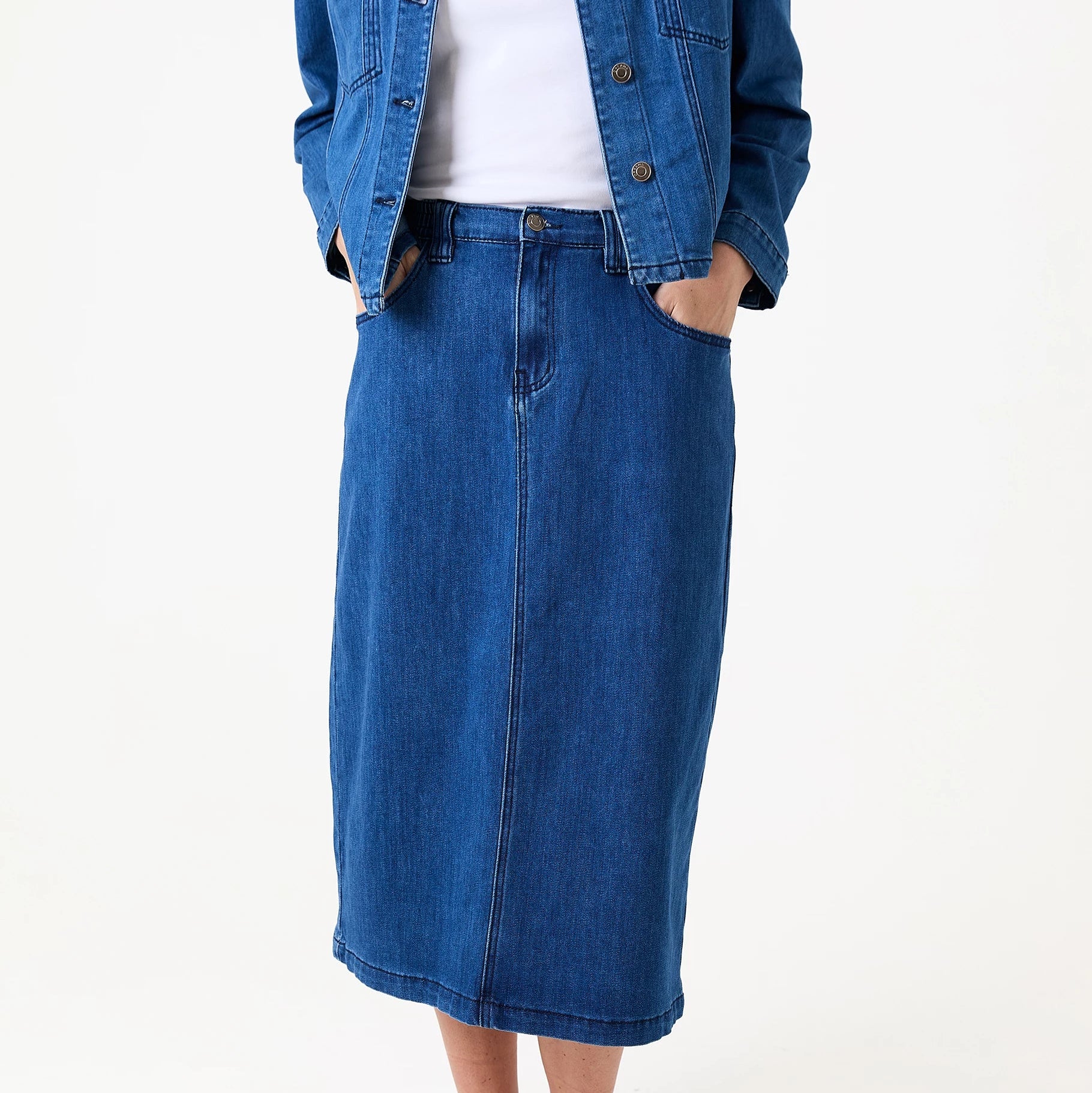 Denim Split Detail Midi Skirt