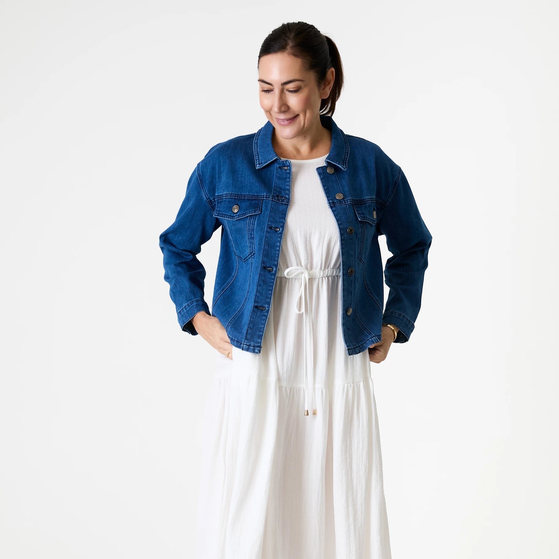 Denim Boxy Collar Jacket