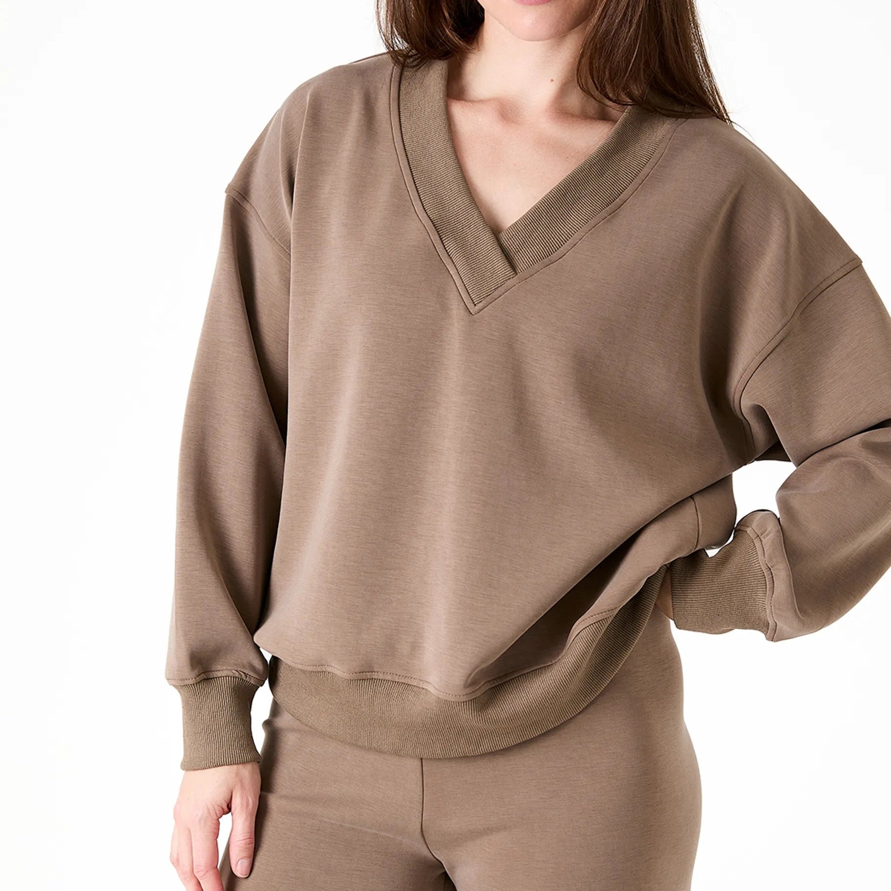 Luxe Jersey V Neck Sweatshirt
