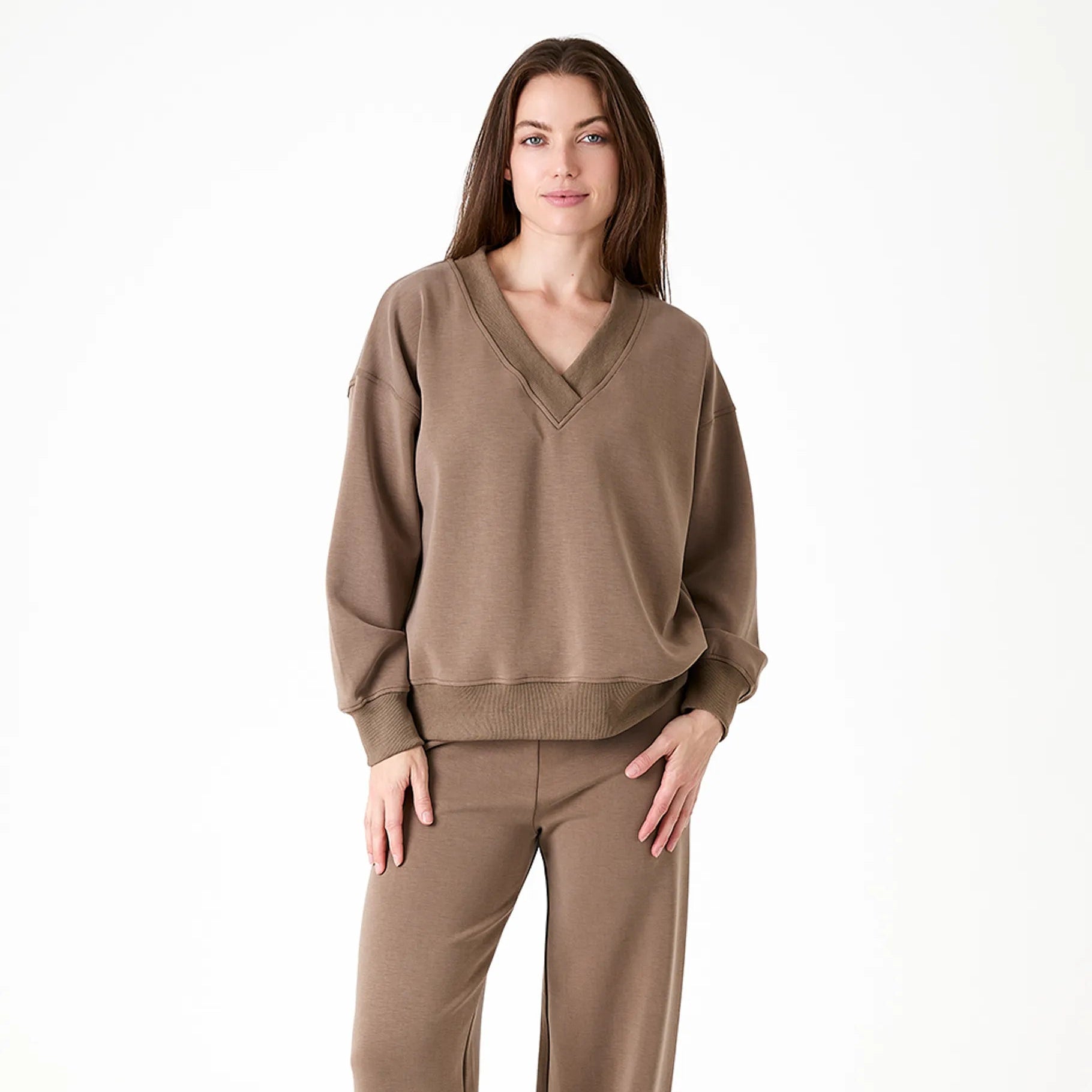 Luxe Jersey V Neck Sweatshirt