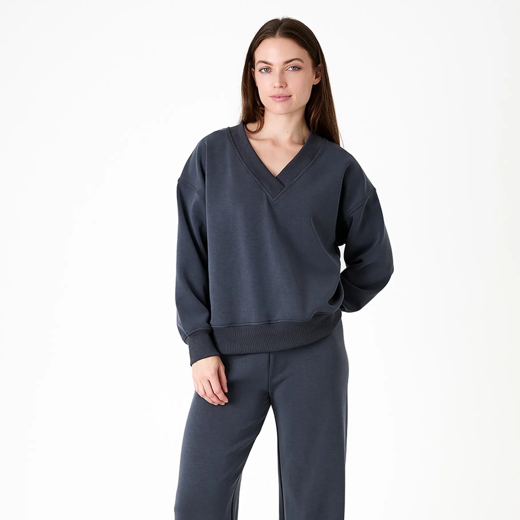 Luxe Jersey V Neck Sweatshirt