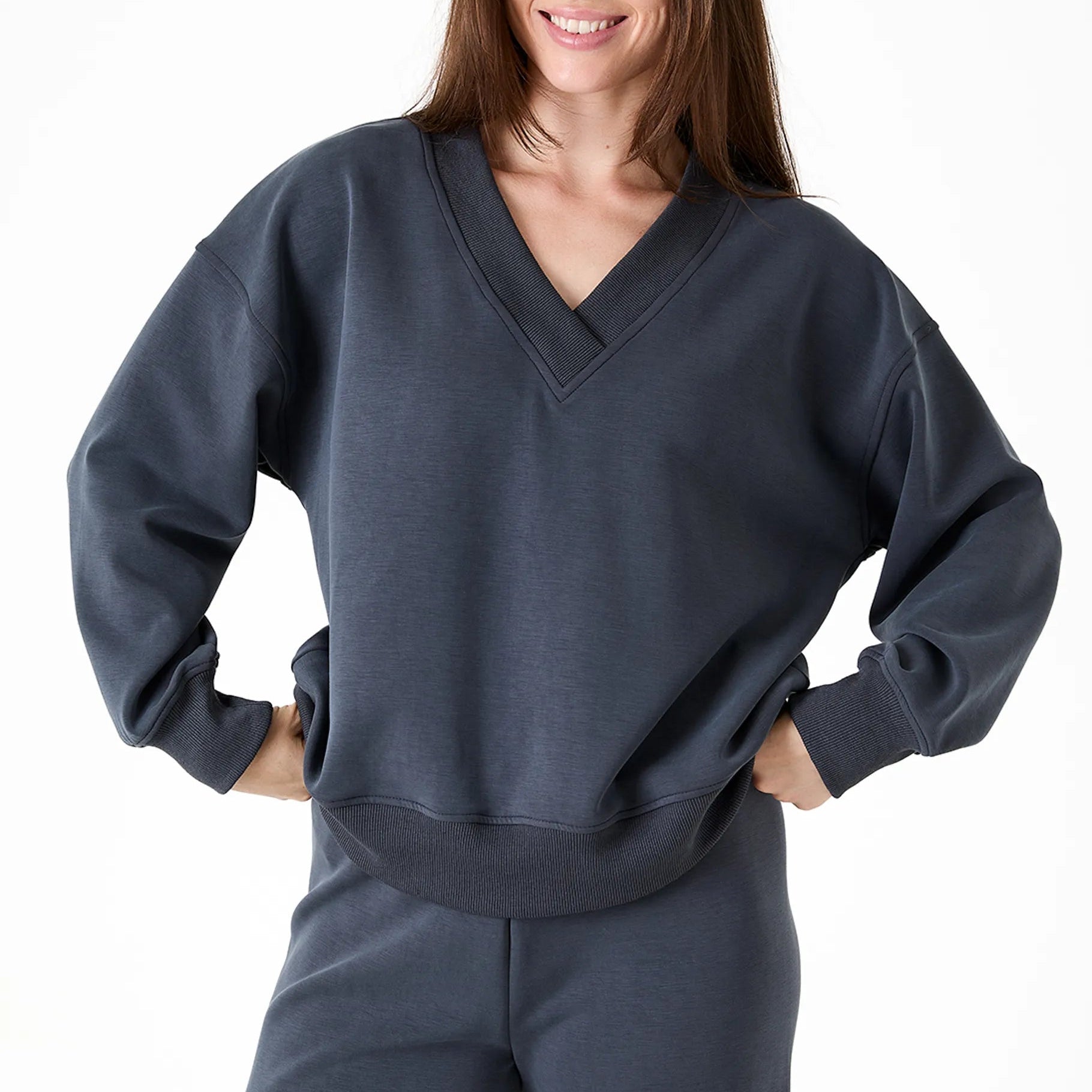 Luxe Jersey V Neck Sweatshirt