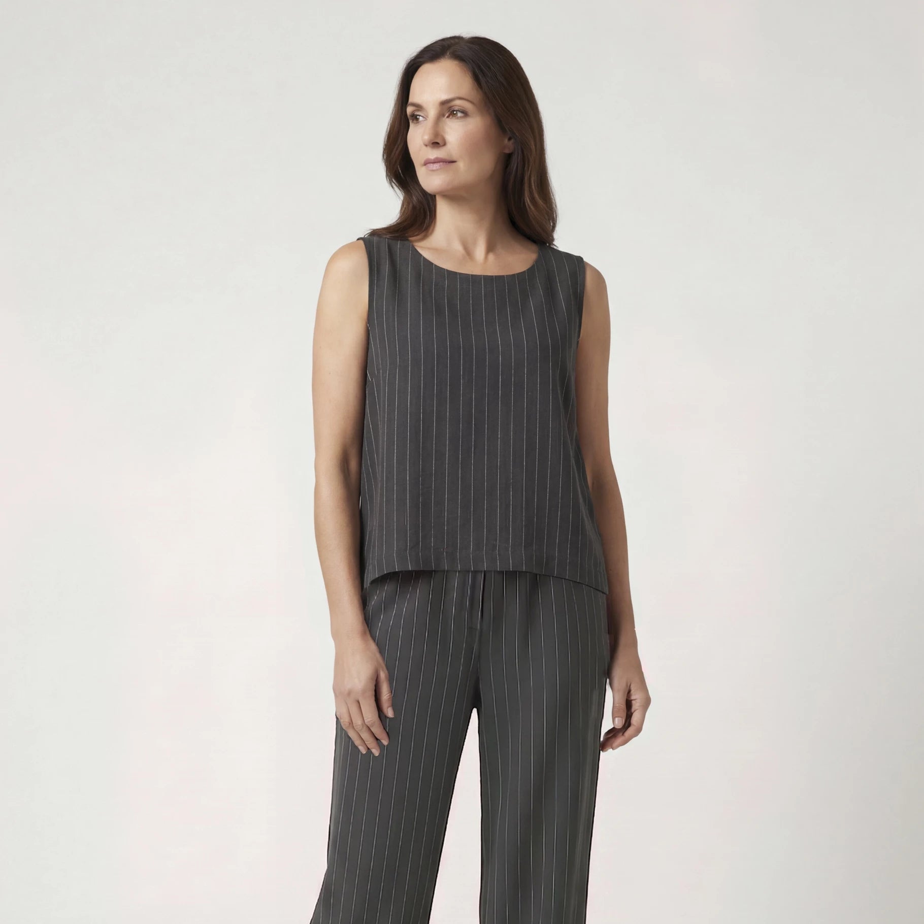 Linen Stripe Button Back Vest