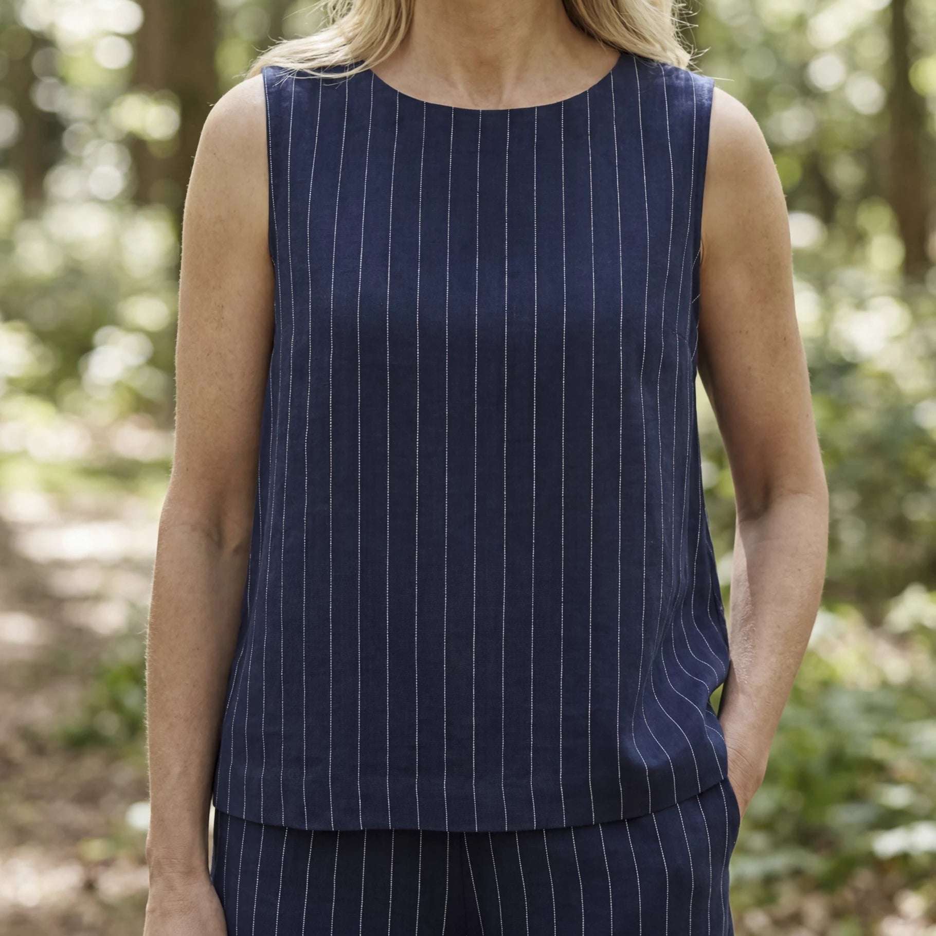 Linen Stripe Button Back Vest