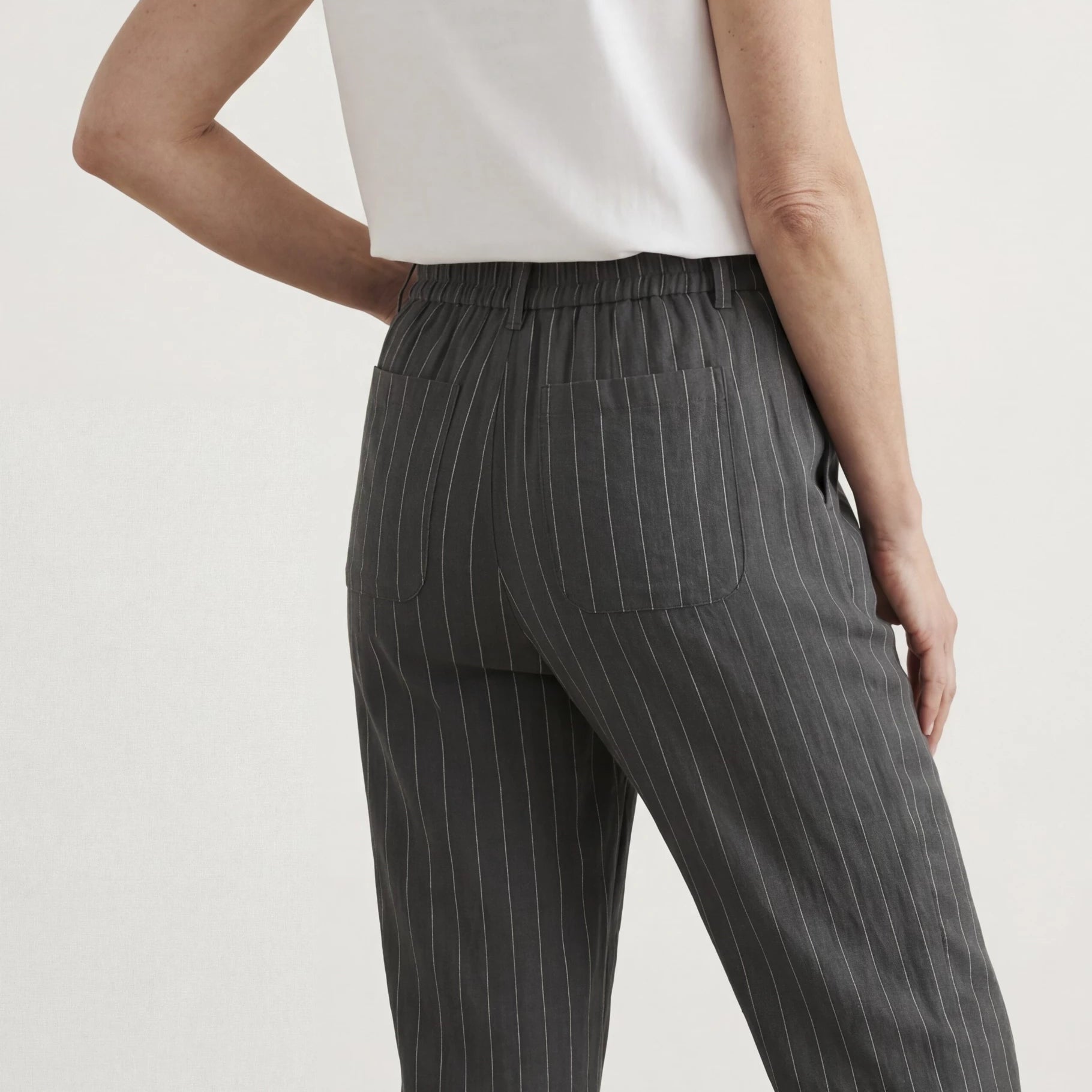Linen Pinstripe Cropped Barrel Leg Trouser