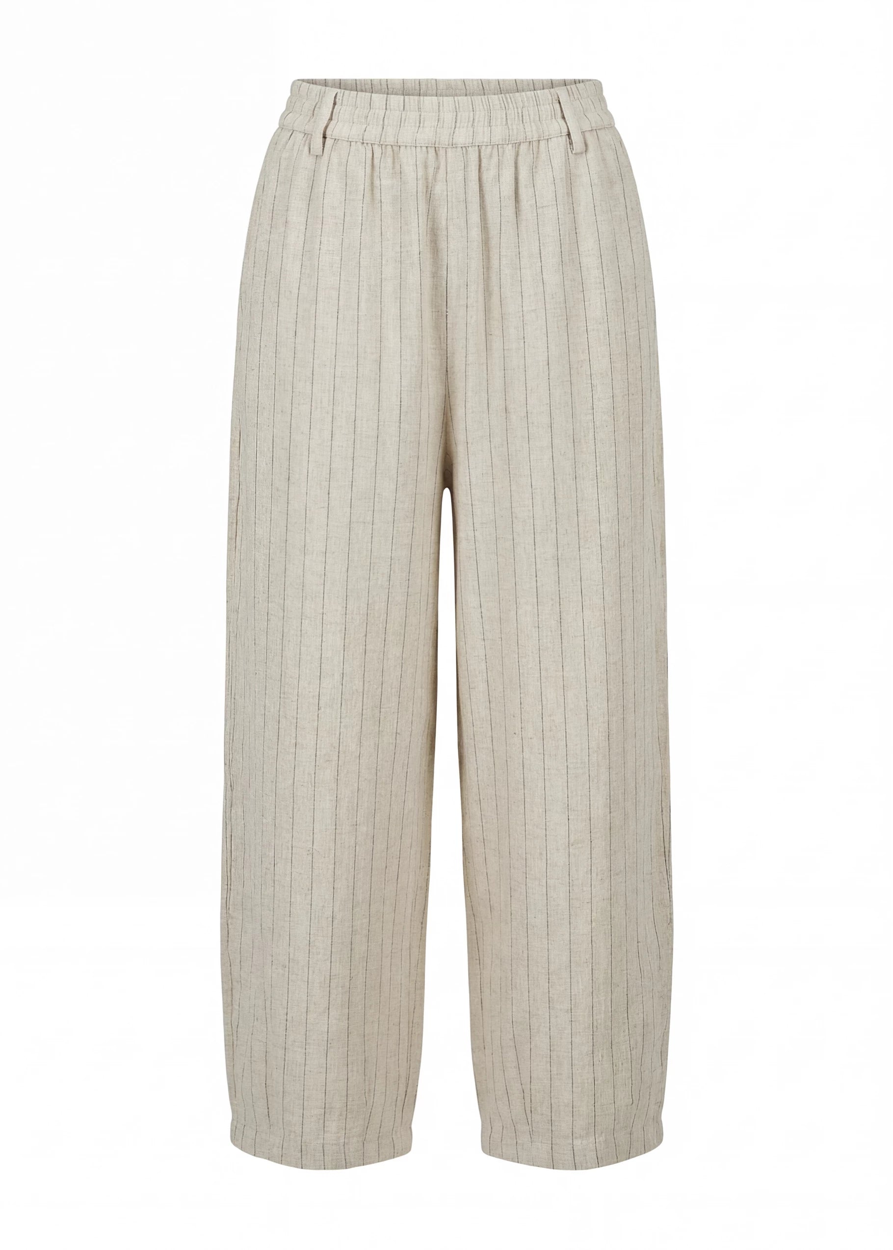 Linen Pinstripe Cropped Barrel Leg Trouser