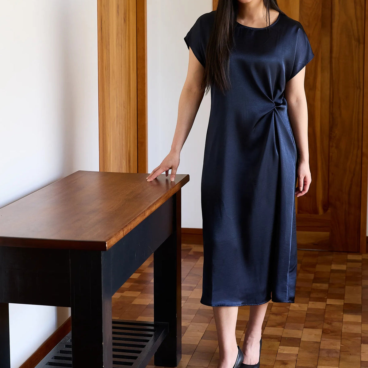 Textured Satin Twist Front Dress