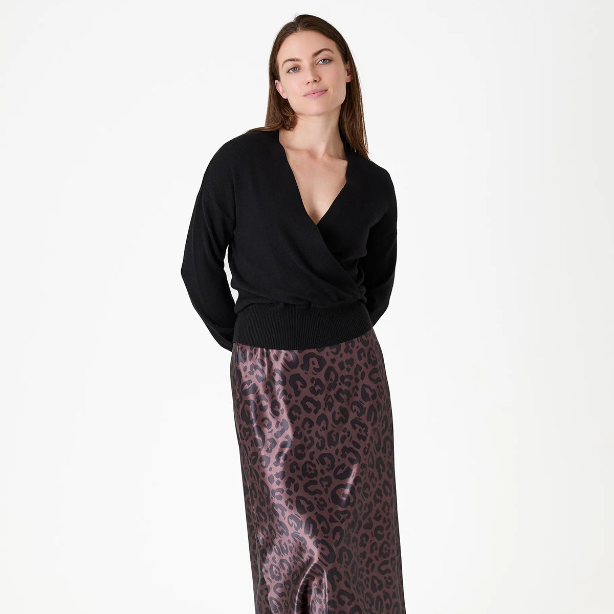 Cashmere Like Long Sleeve Wrap Front Jumper