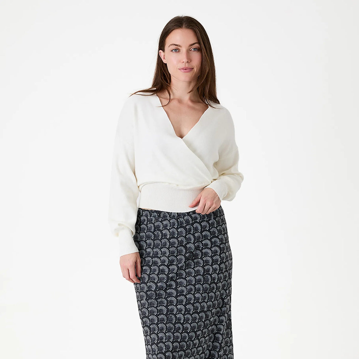Cashmere Like Long Sleeve Wrap Front Jumper