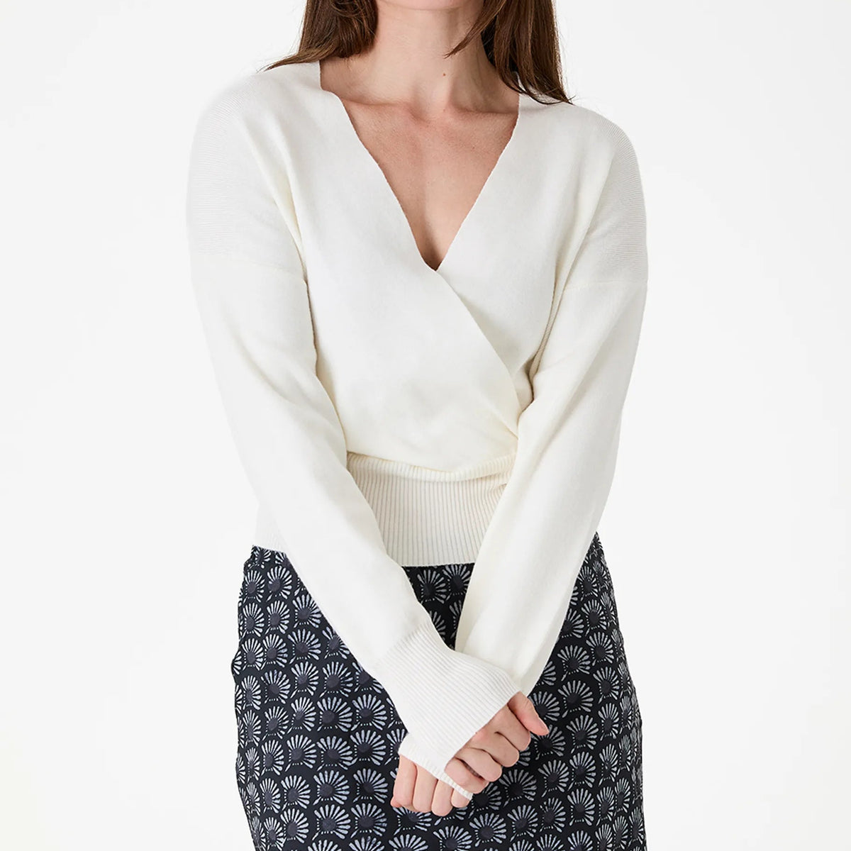 Cashmere Like Long Sleeve Wrap Front Jumper