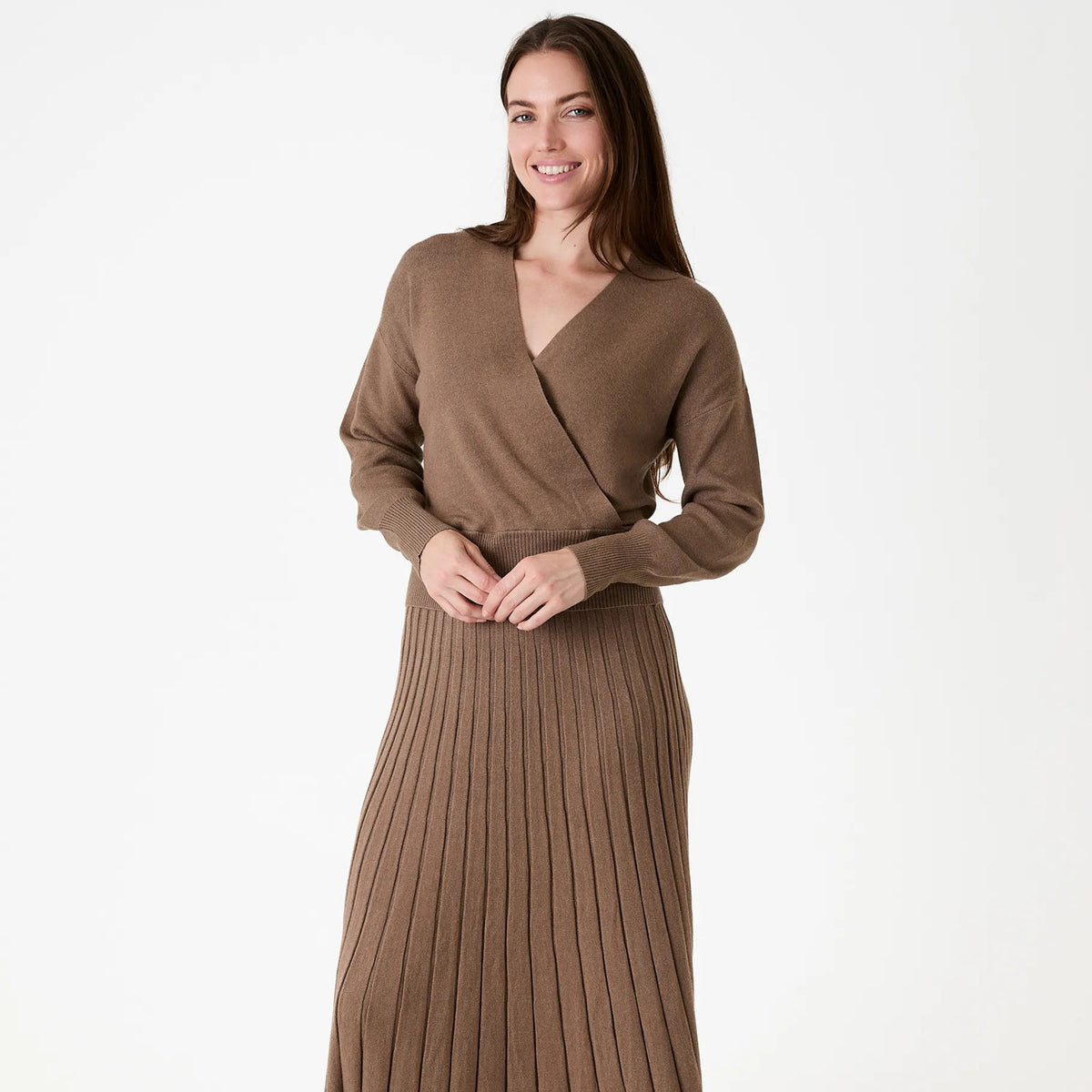 Cashmere Like Long Sleeve Wrap Front Jumper