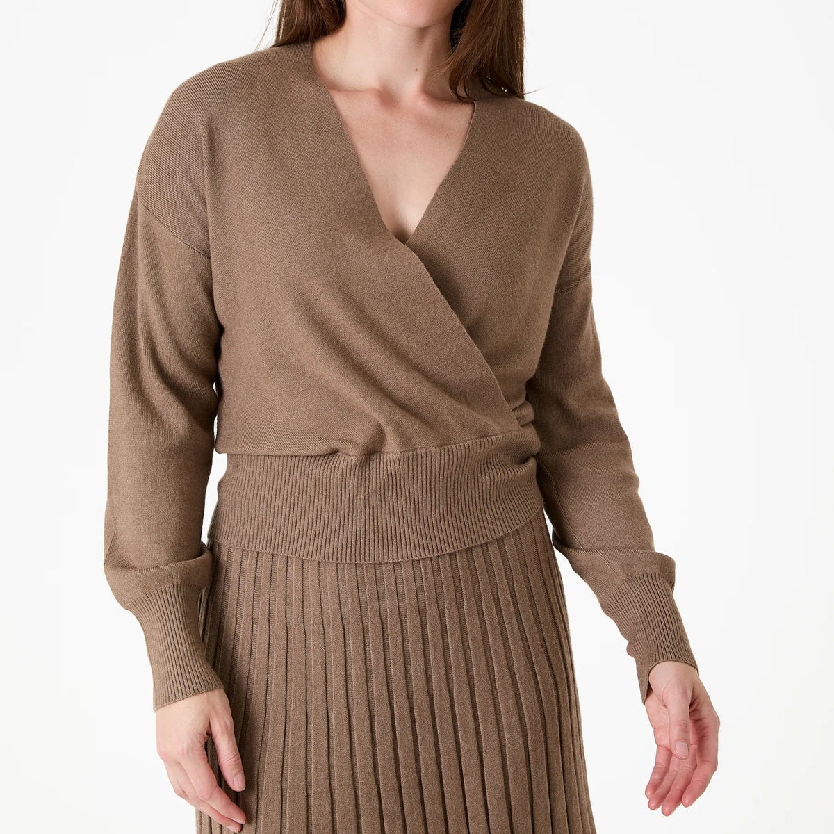 Cashmere Like Long Sleeve Wrap Front Jumper