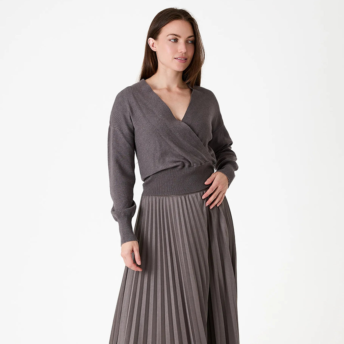 Cashmere Like Long Sleeve Wrap Front Jumper