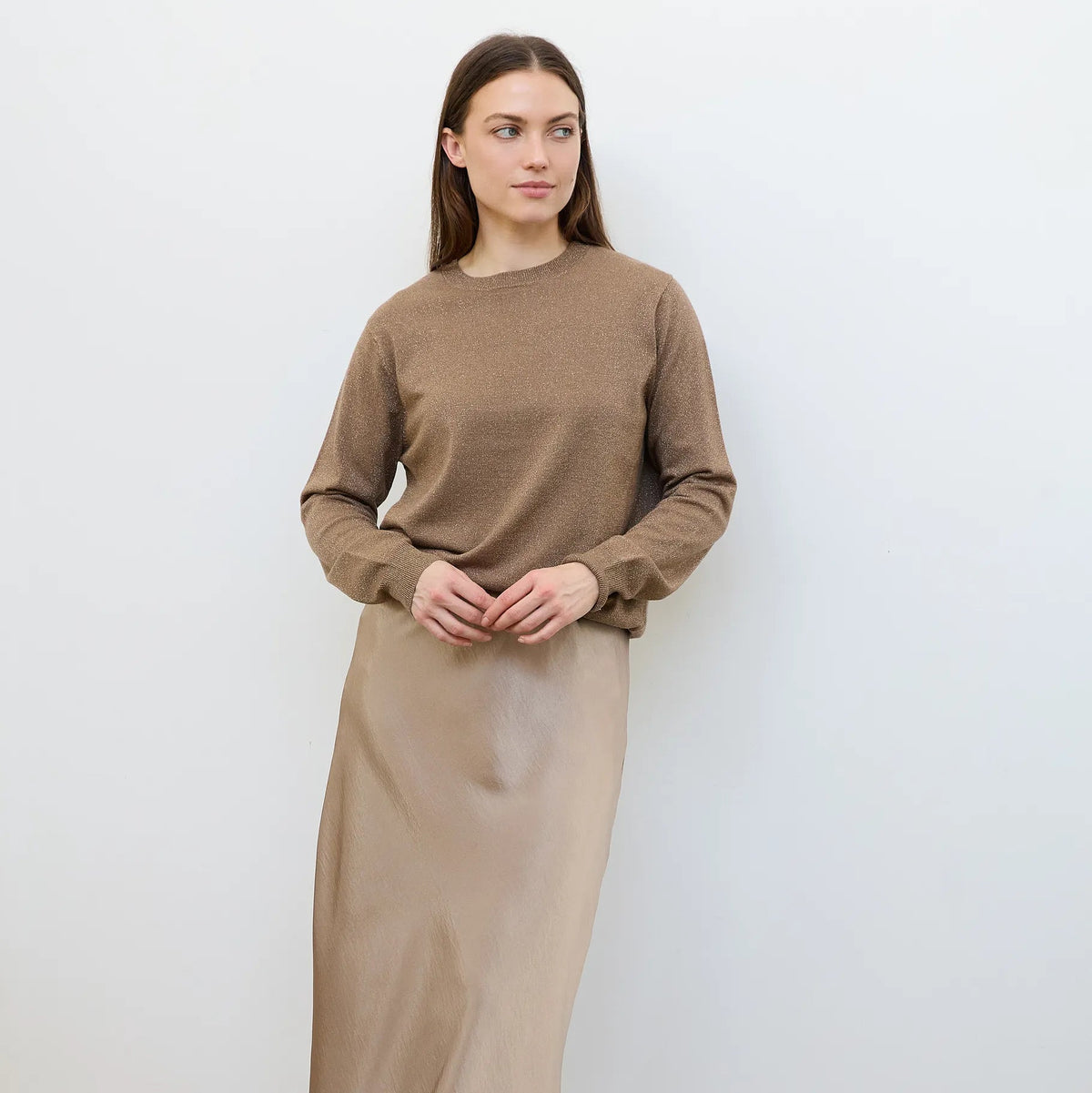 Cashmere Like Lurex Long Sleeve Crew Neck Jumper