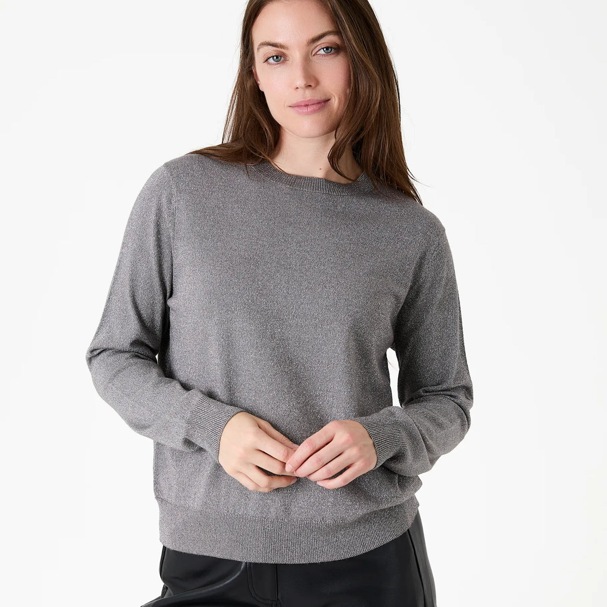 Cashmere Like Lurex Long Sleeve Crew Neck Jumper