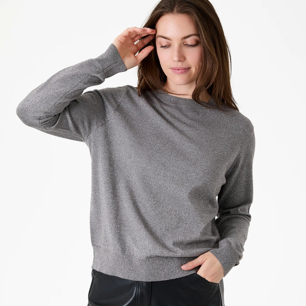 Cashmere Like Lurex Long Sleeve Crew Neck Jumper