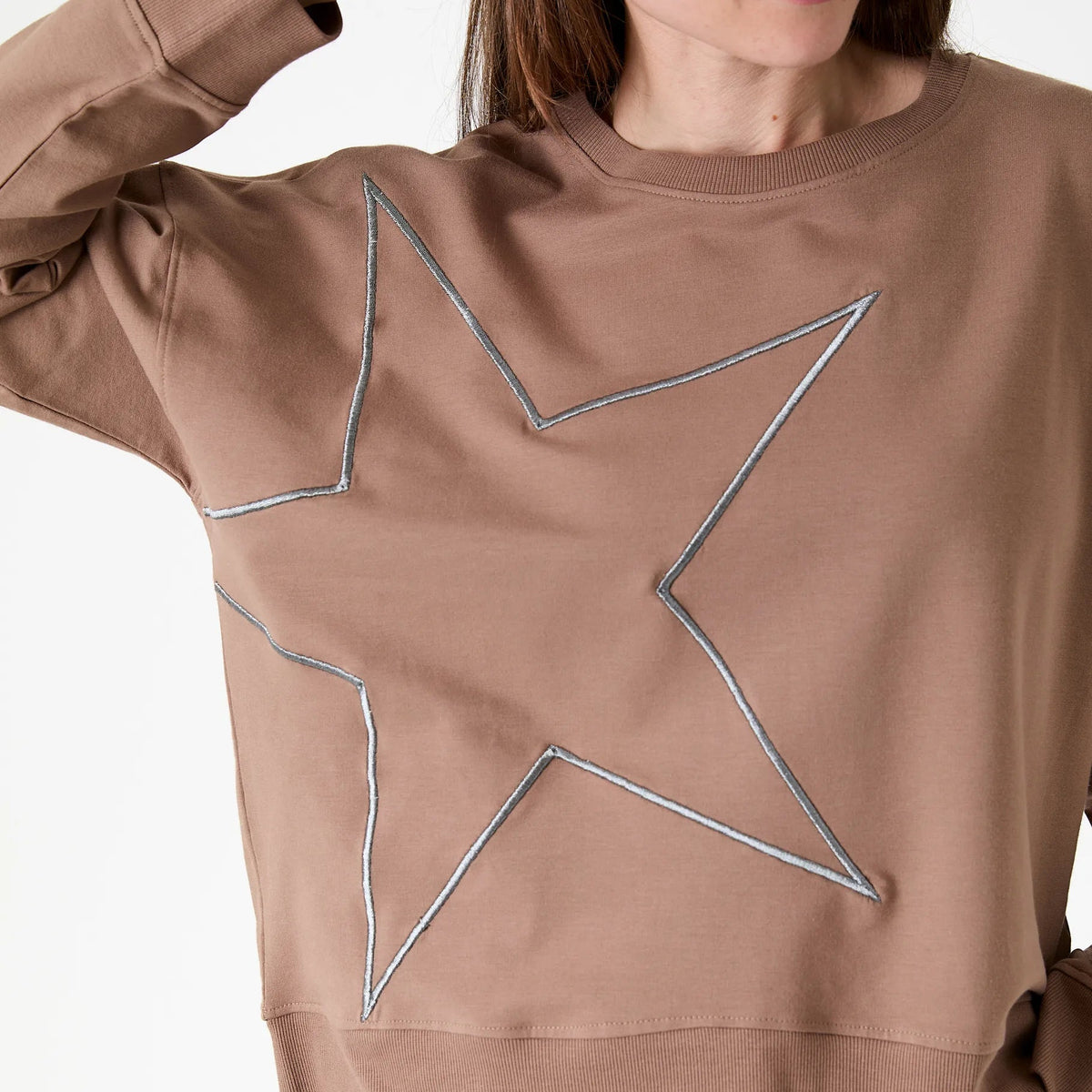 Star Embroidery Crew Neck Sweatshirt